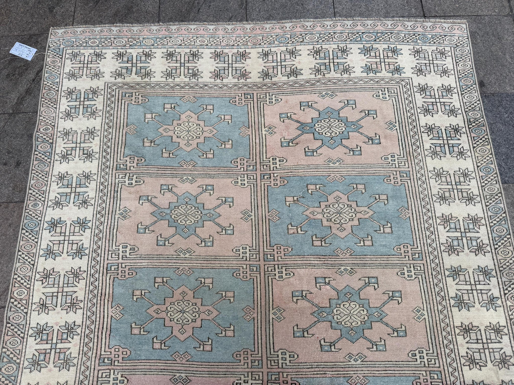 6'4"x8'1" feet Vintage Turkish Anatolian Rug,Pink and Blue Rug,914