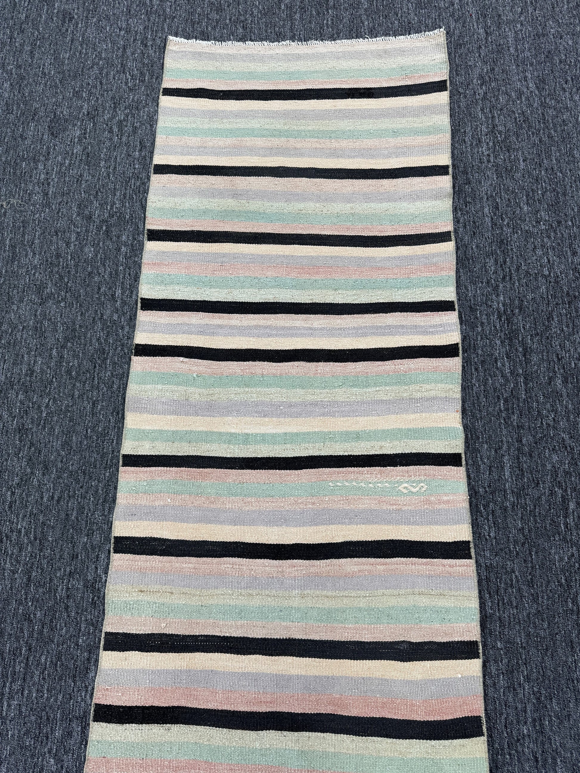 Vintage Turkish Anatolian Wool Runner Rug, Colorful Striped (2'3"x13'5")