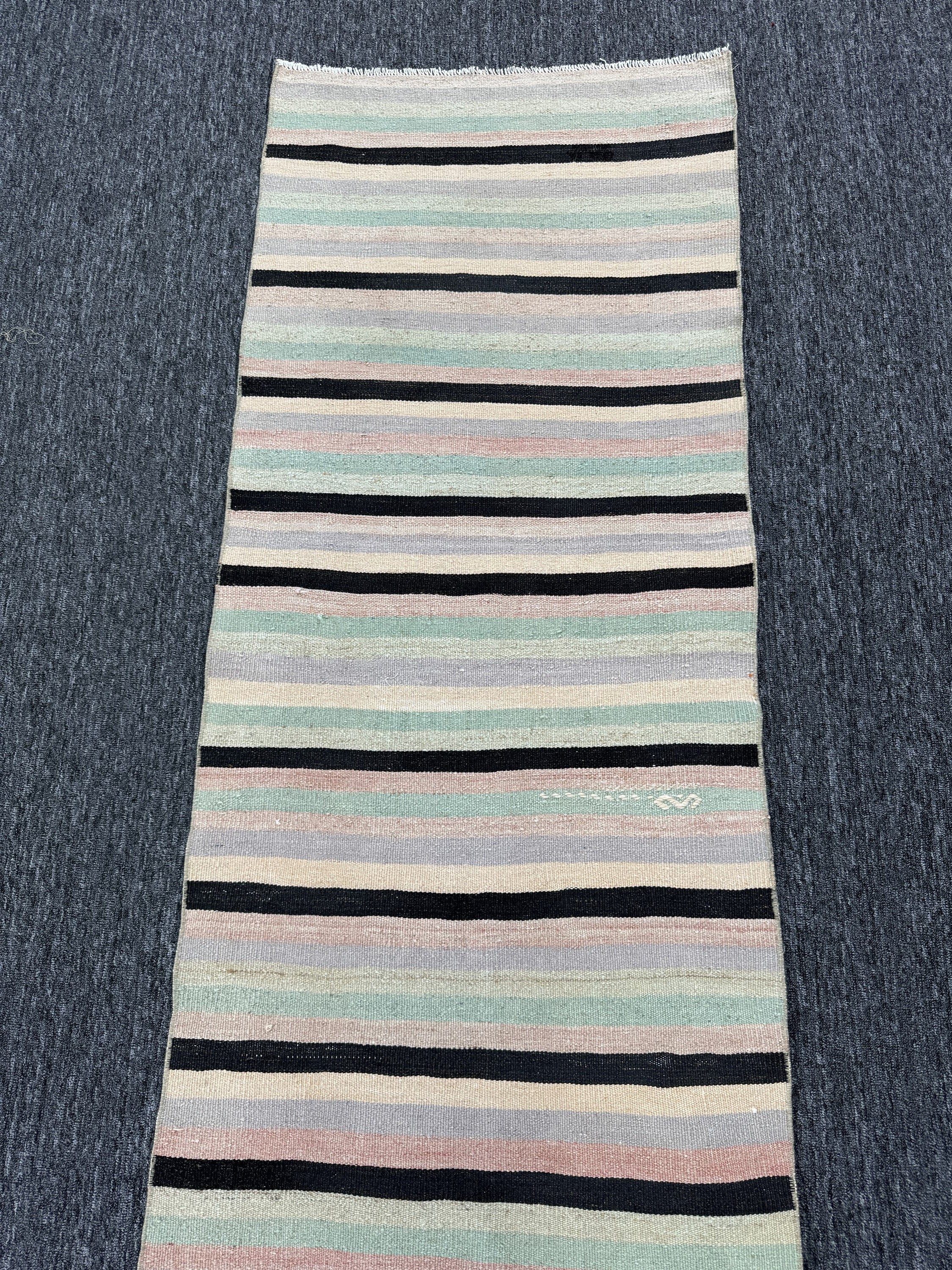 Vintage Turkish Anatolian Wool Runner Rug, Colorful Striped (2'3"x13'5")