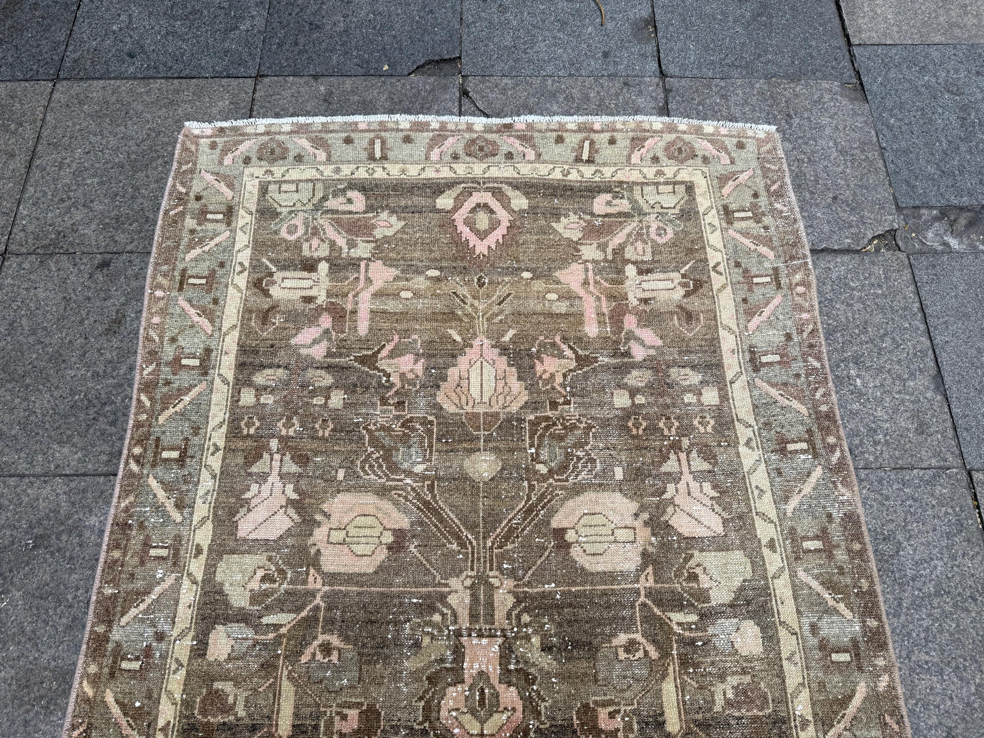 3'11"x11' feet Vintage Anatolian Wool Runner Rug,Floral Decoritive Beige Runner ,134