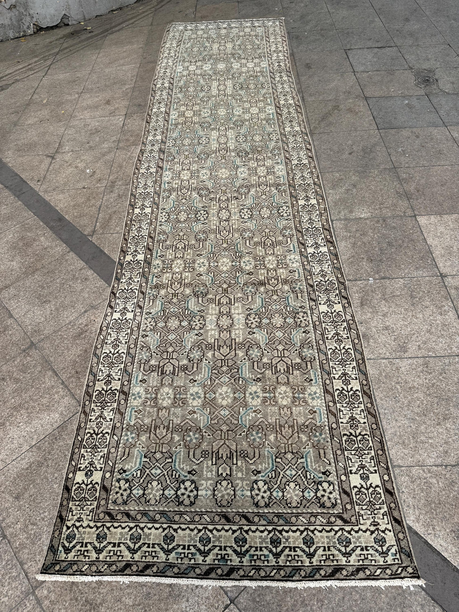 3'6"x14'1" feet Vintage Anatolian Wool Runner Rug,Floral Natural Color Rug ,08