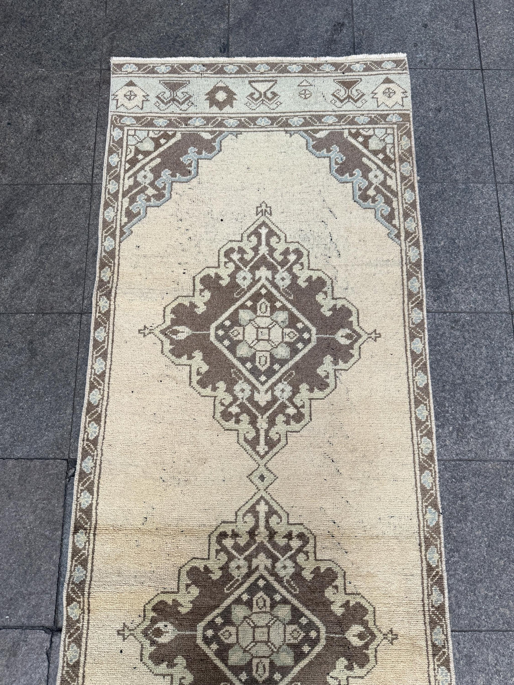 3'1"x11' feet Vintage Anatolian Wool Runner Rug,Floral Decoritive Beige Runner ,301