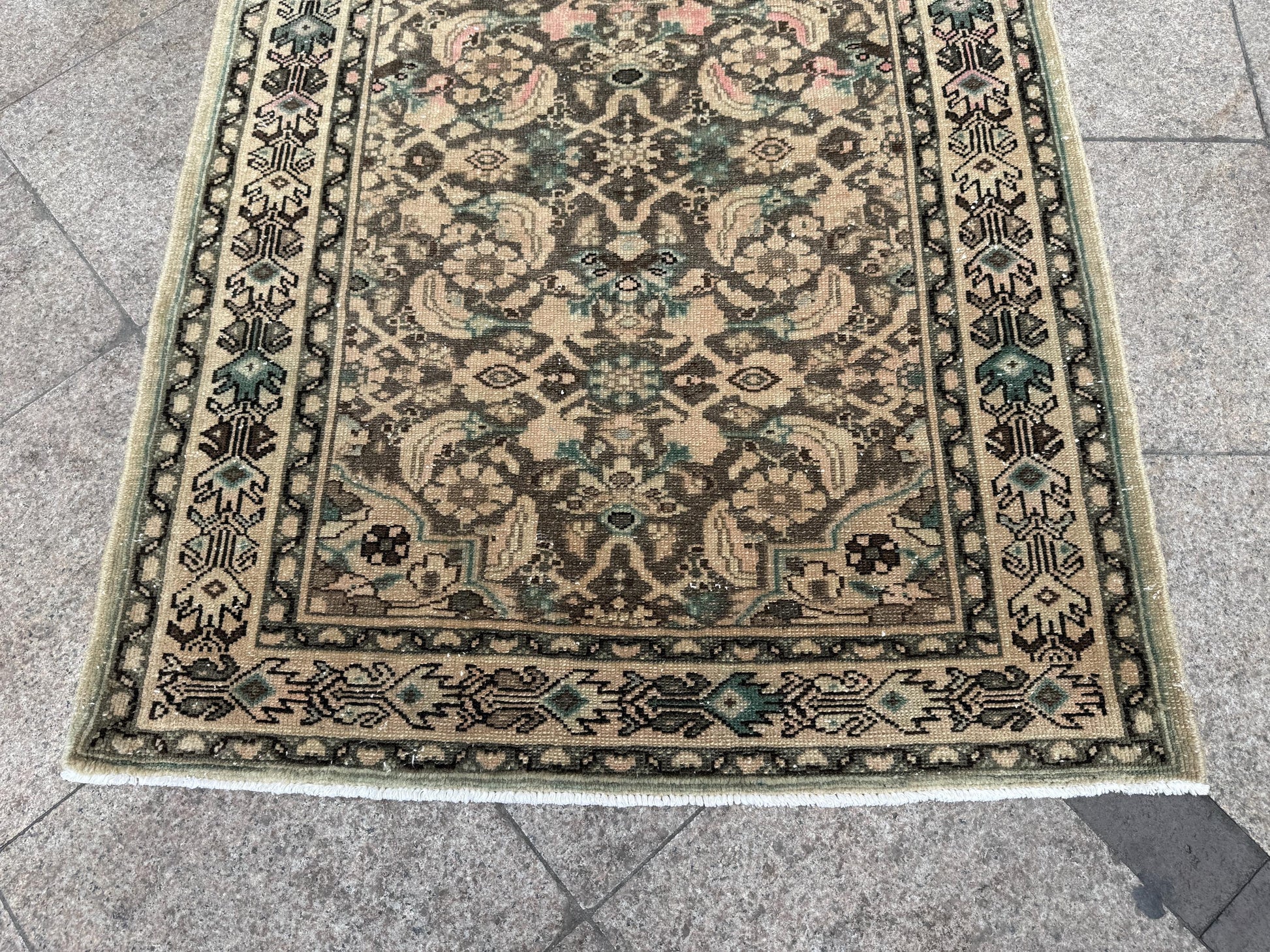 3'6"x10'7" feet Vintage Anatolian Wool Runner Rug,Floral Decoritive Natural Color Rug ,140