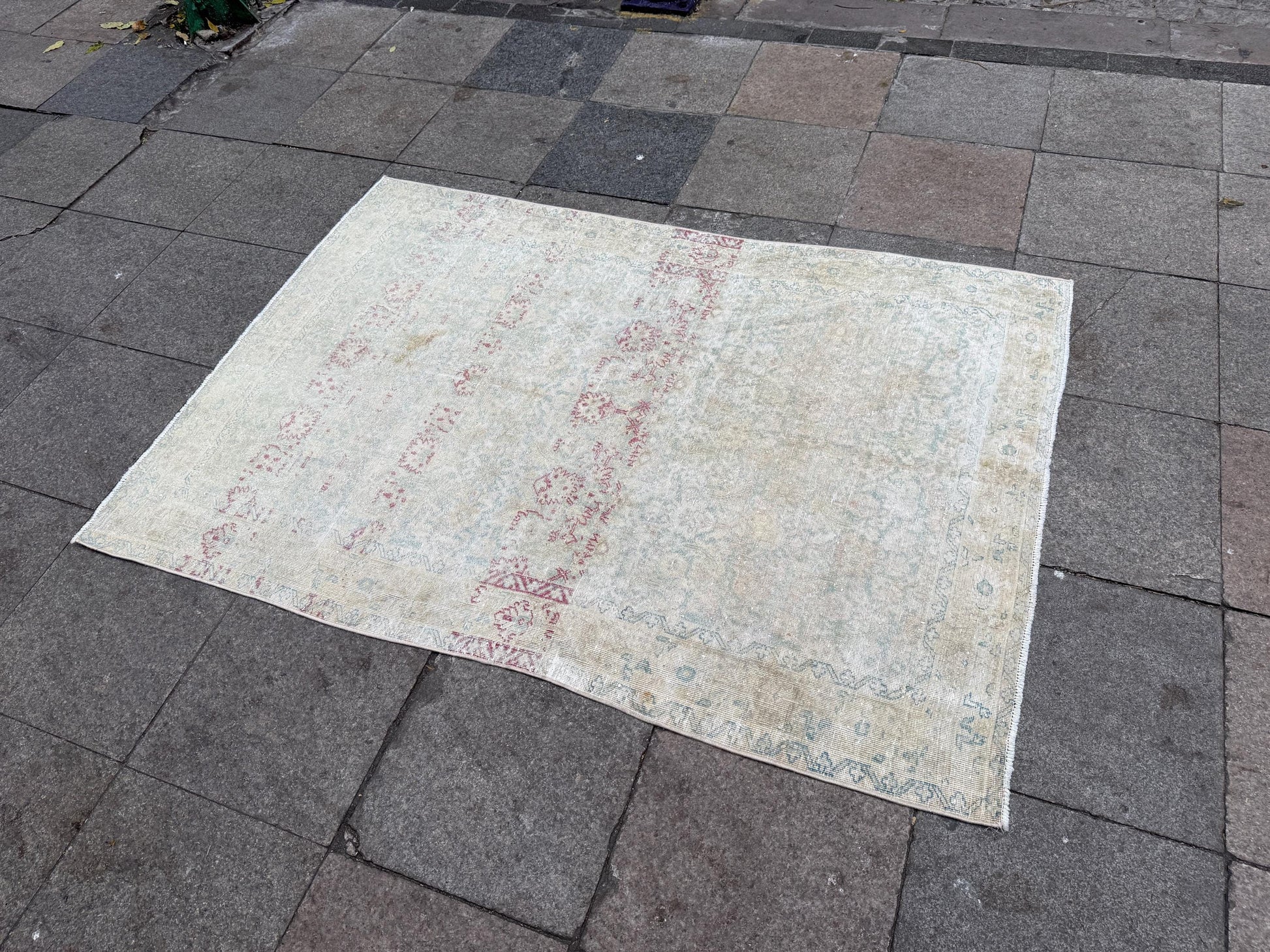 4'x5'8" feet Vintage Turkish Anatolian Rug,Beige Color Rug,78