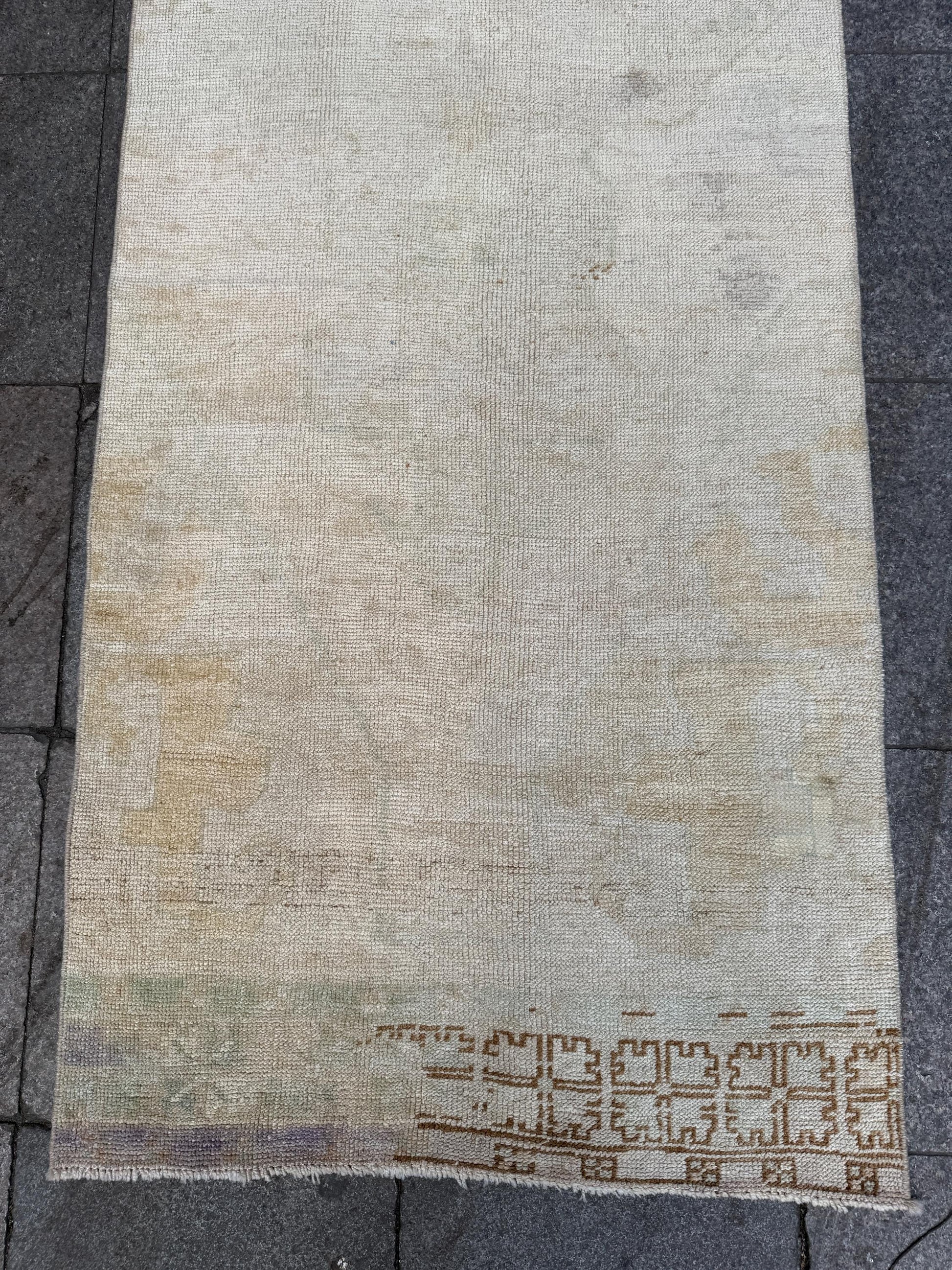 2'10"x12'4" feet Vintage Anatolian Wool Runner Rug,Floral Decoritive Beige Rug ,951