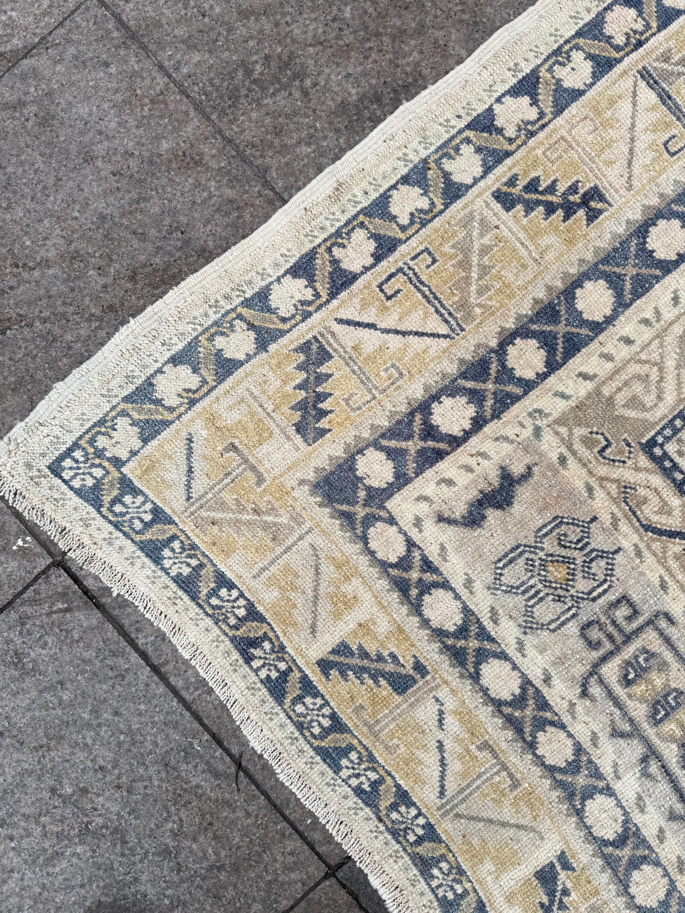 6'3"x10'5" feet Vintage Turkish Anatolian Rug,Blue Geometric Rug,89