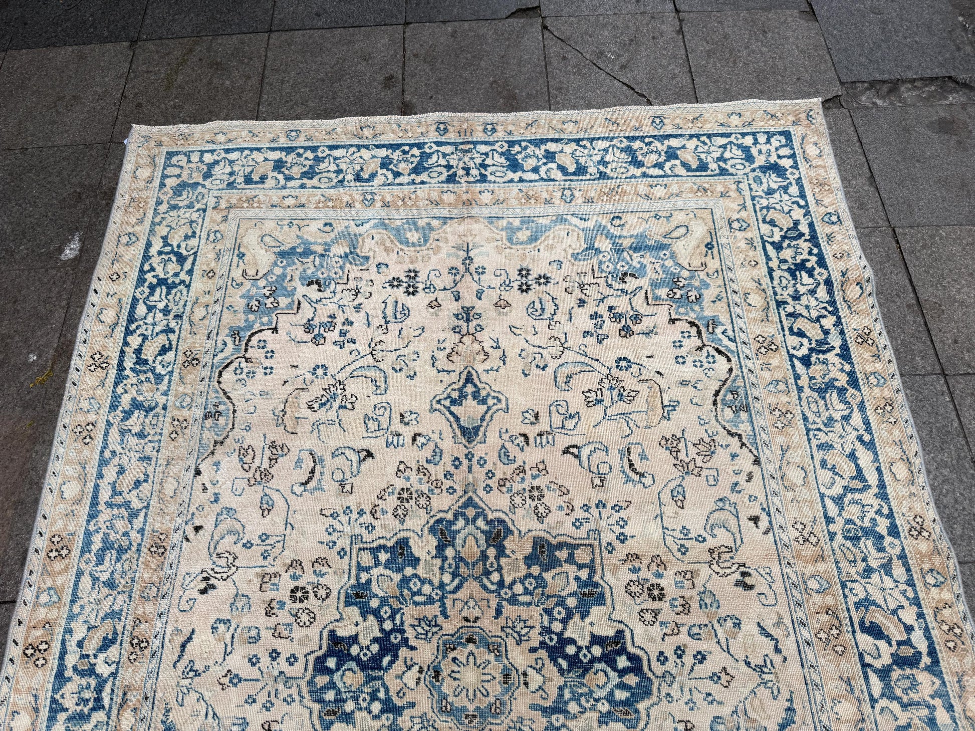 6'2"x9'2" feet Vintage Turkish Anatolian Rug,Beige & Blue Rug,22