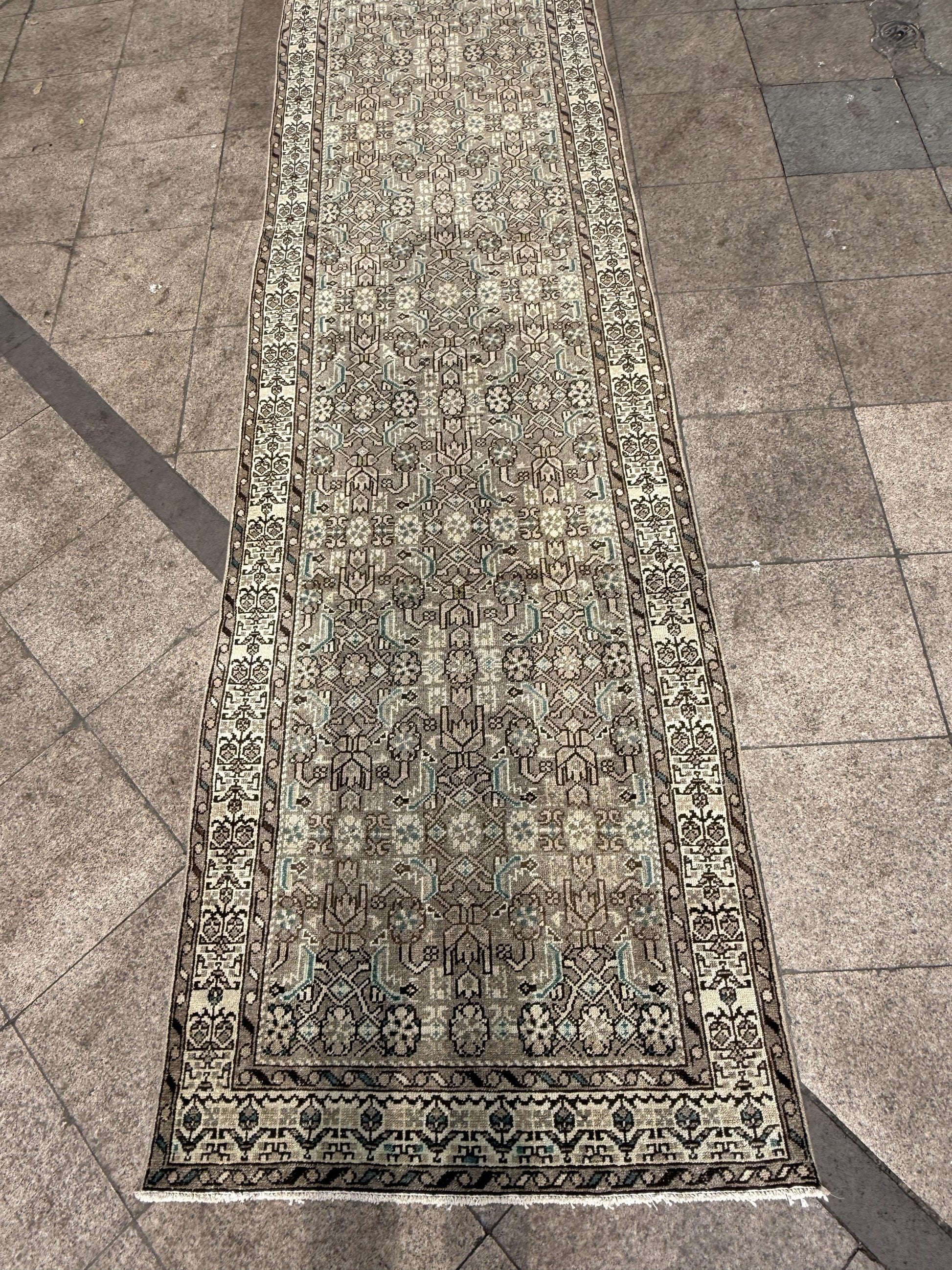3'6"x14'1" feet Vintage Anatolian Wool Runner Rug,Floral Natural Color Rug ,08