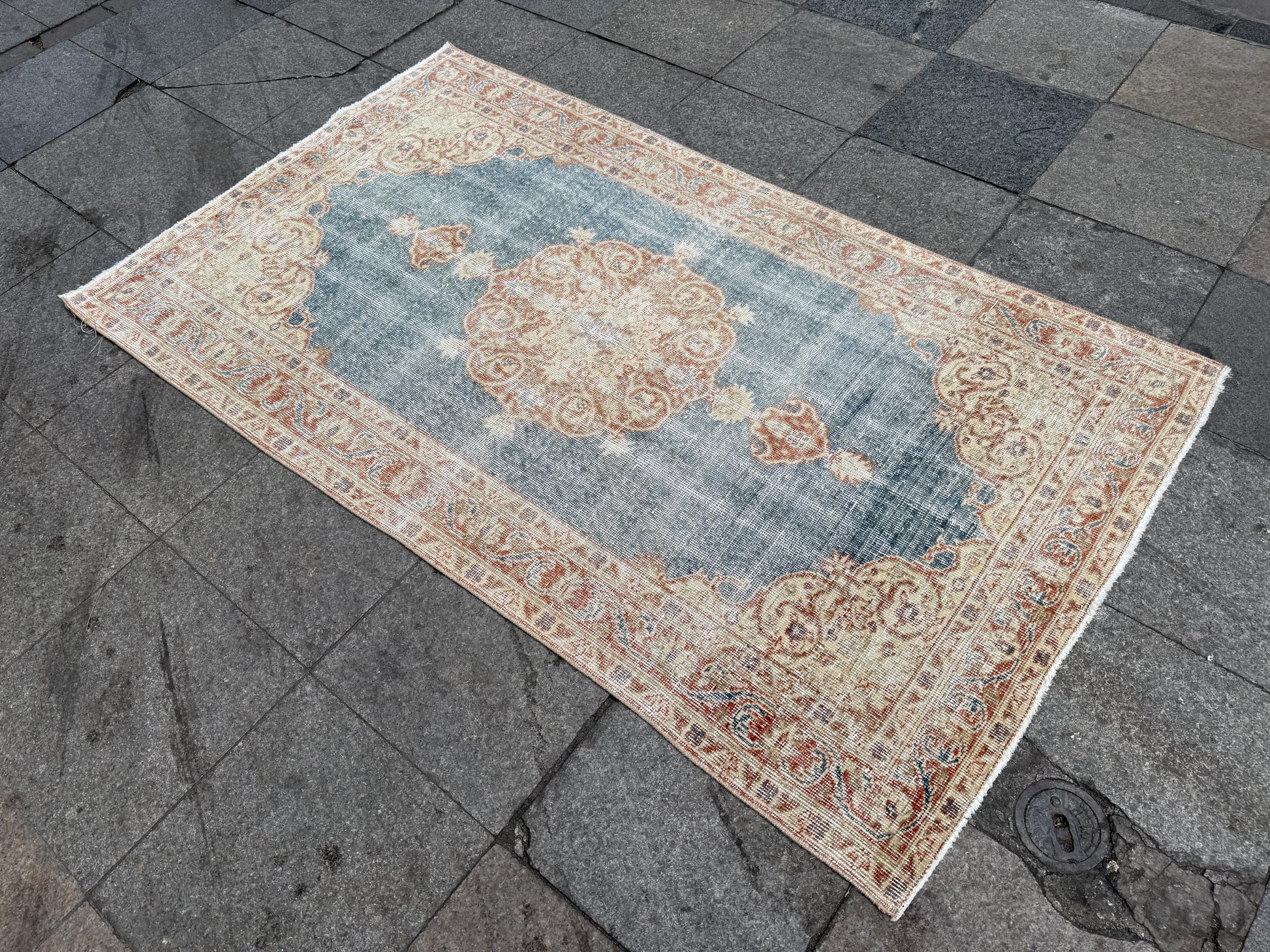 3'8"x6'5" feet Vintage Anatolian Wool Rug,Floral Decoritive Blue Rug ,289