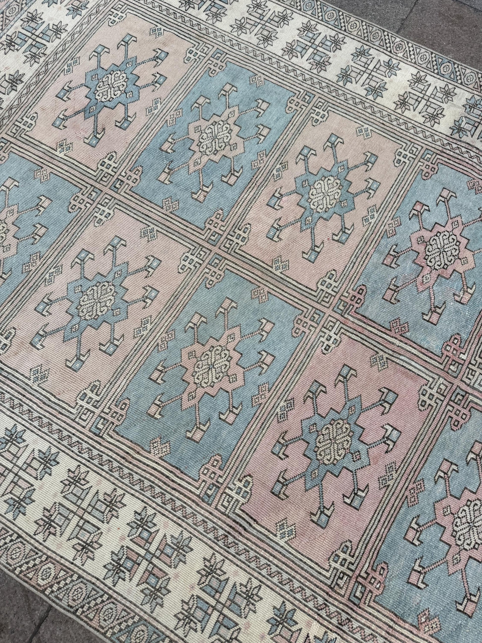 6'4"x8'1" feet Vintage Turkish Anatolian Rug,Pink and Blue Rug,914