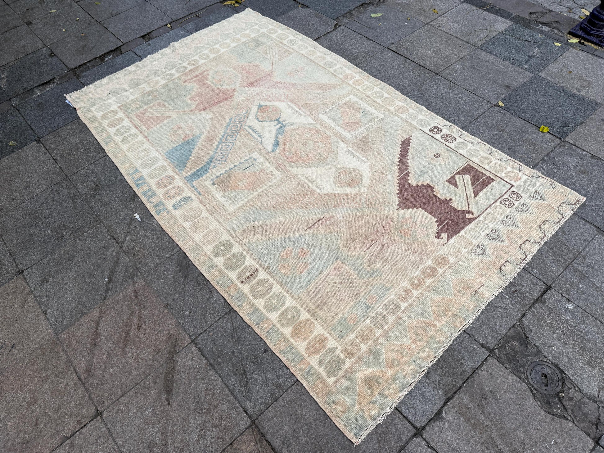 5'x8'4" feet Vintage Turkish Anatolian Rug,Brick Geometric Rug,88