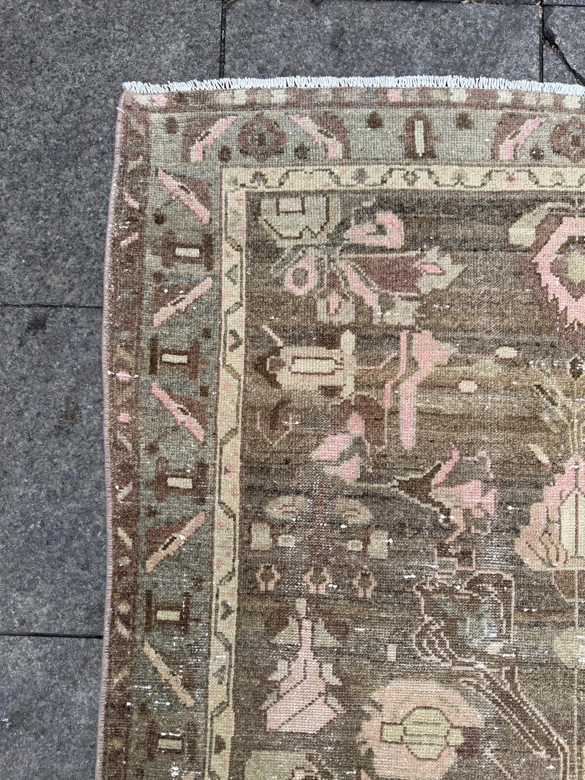 3'11"x11' feet Vintage Anatolian Wool Runner Rug,Floral Decoritive Beige Runner ,134