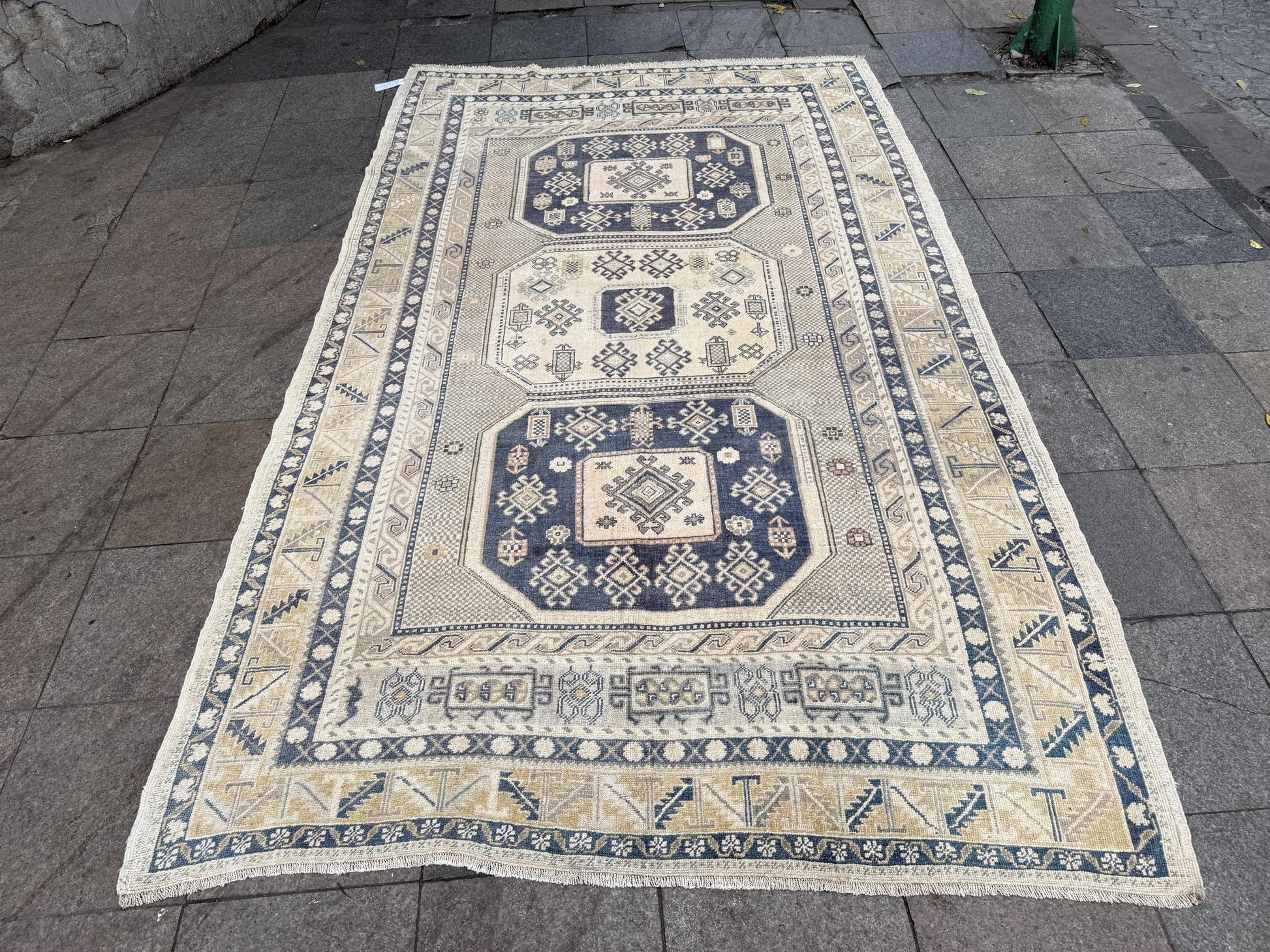 6'3"x10'5" feet Vintage Turkish Anatolian Rug,Blue Geometric Rug,89