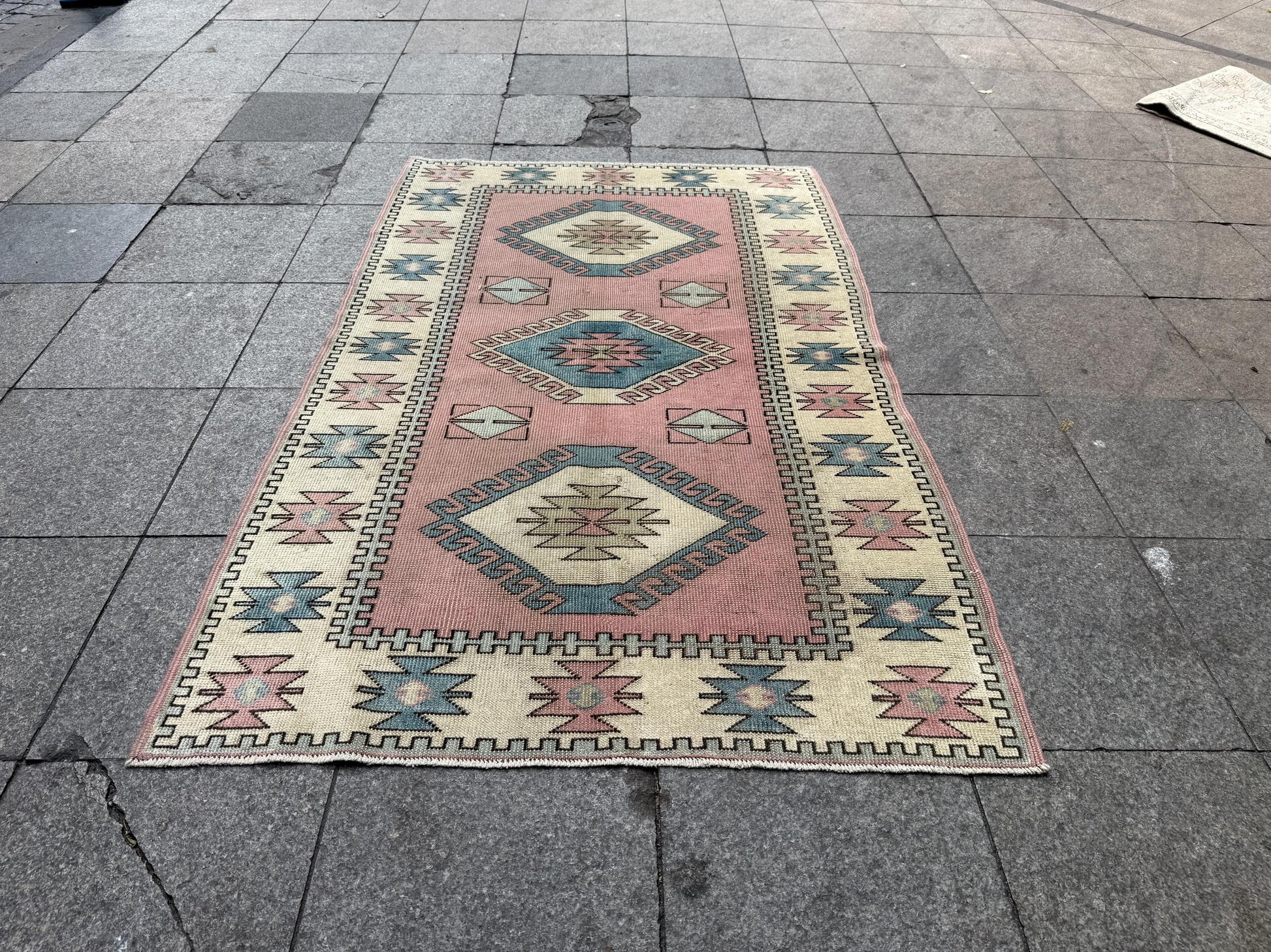 4'x6'3" feet Vintage Turkish Anatolian Rug,Brick color Geometric Rug,269