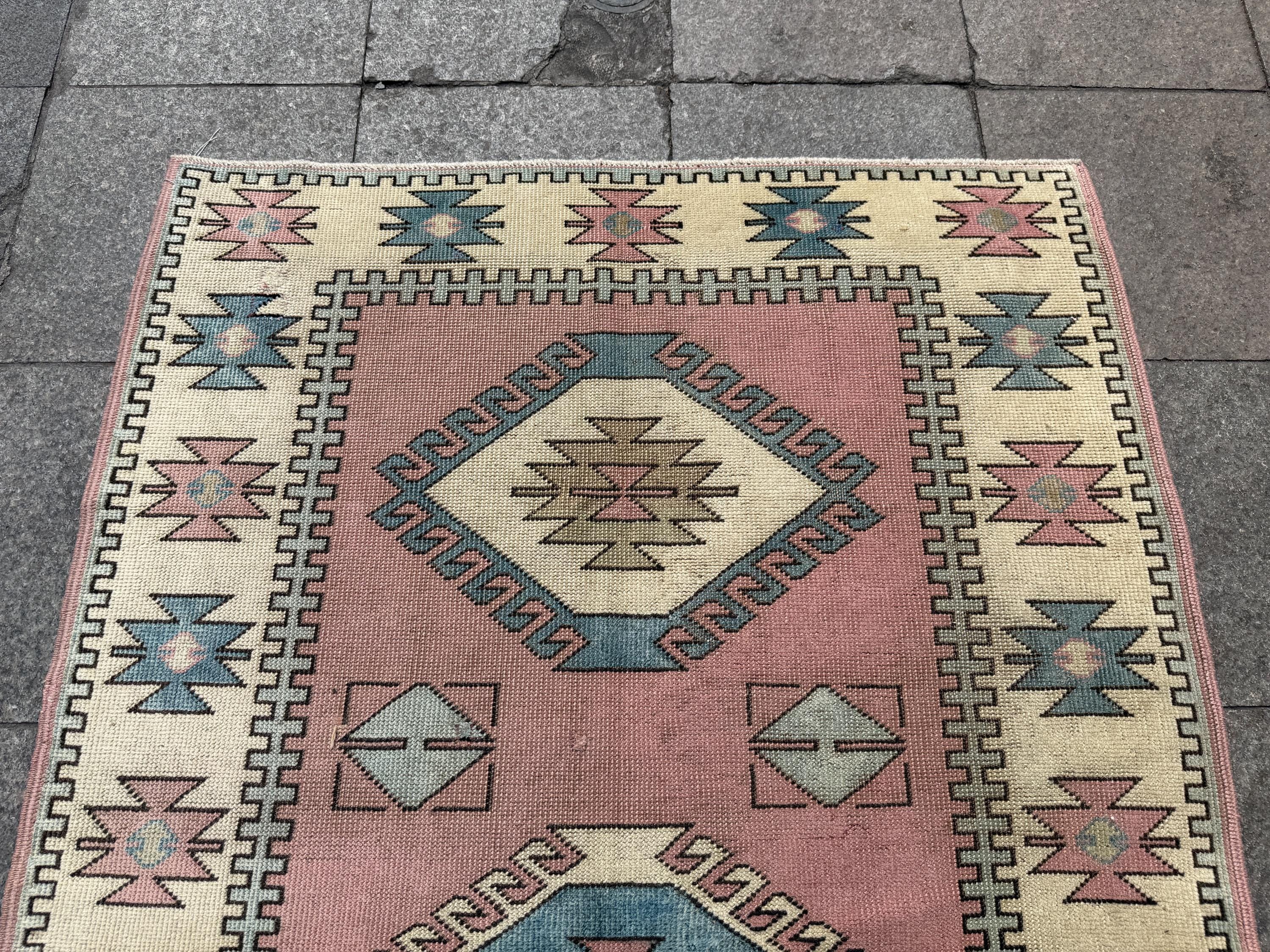 4'x6'3" feet Vintage Turkish Anatolian Rug,Brick color Geometric Rug,269