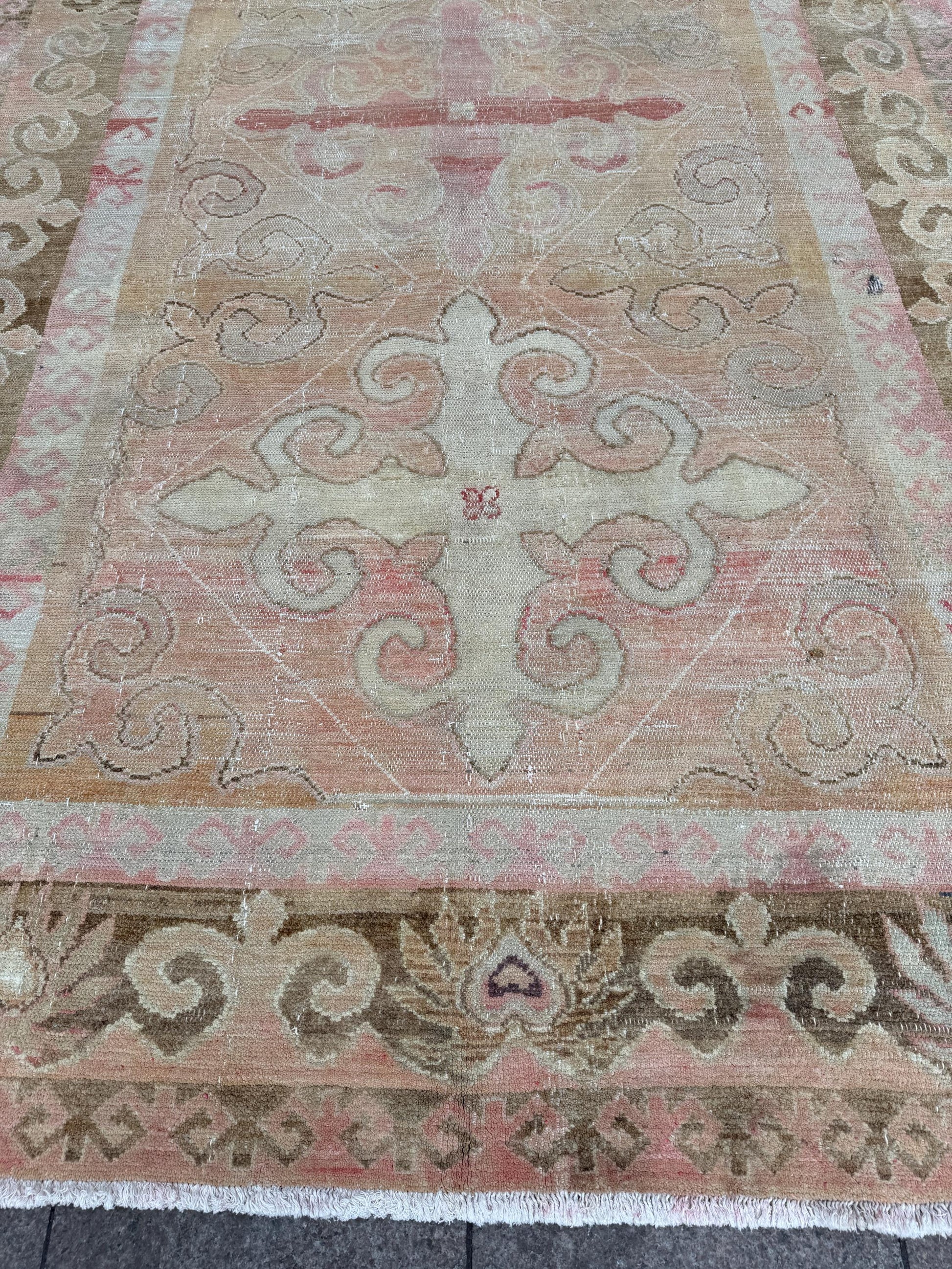 6'5"x10'3" feet Vintage Turkish Anatolian Rug,Orange Color Geometric Rug,92