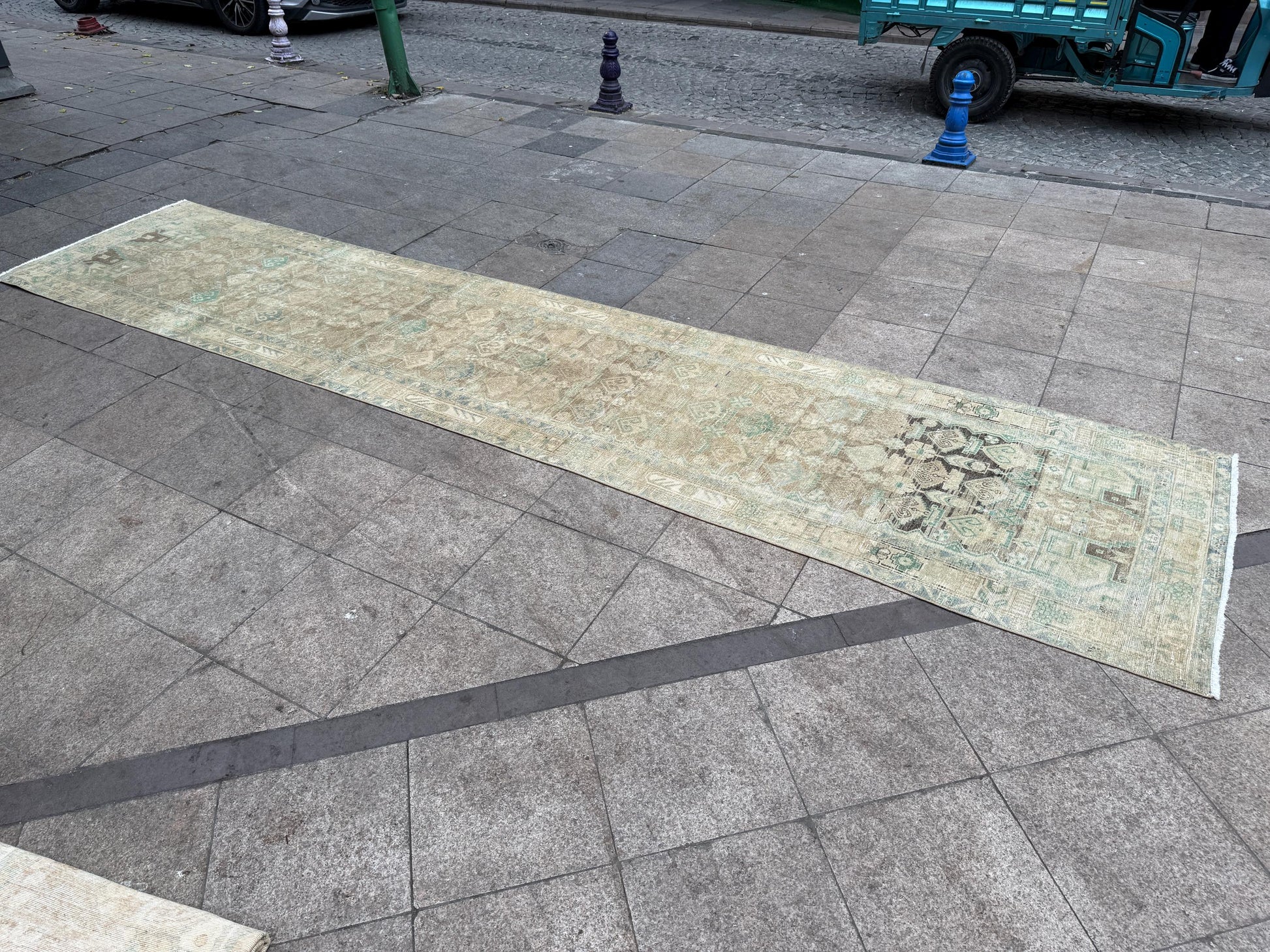 3'4"x15'7" feet Vintage Anatolian Wool Runner Rug,Floral Natural Color Rug ,61