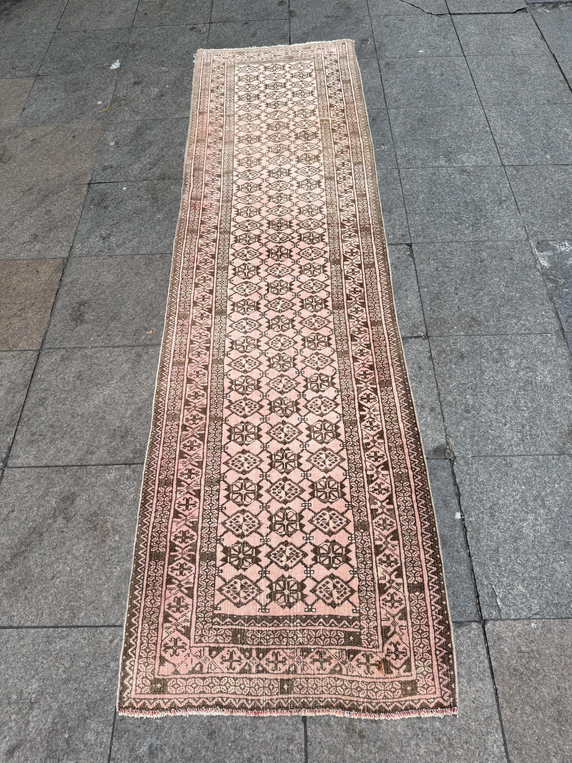 2'6"x9' feet Vintage Anatolian Wool Runner Rug,Floral Decoritive Beige Runner ,135