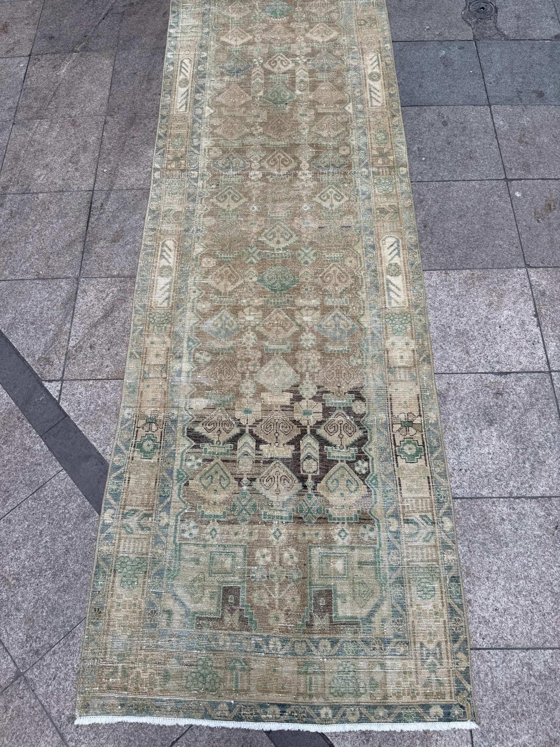 3'4"x15'7" feet Vintage Anatolian Wool Runner Rug,Floral Natural Color Rug ,61