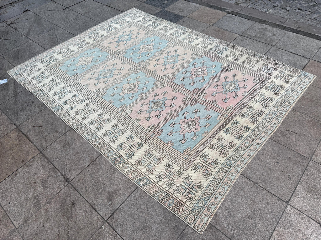 6'4"x8'1" feet Vintage Turkish Anatolian Rug,Pink and Blue Rug,914