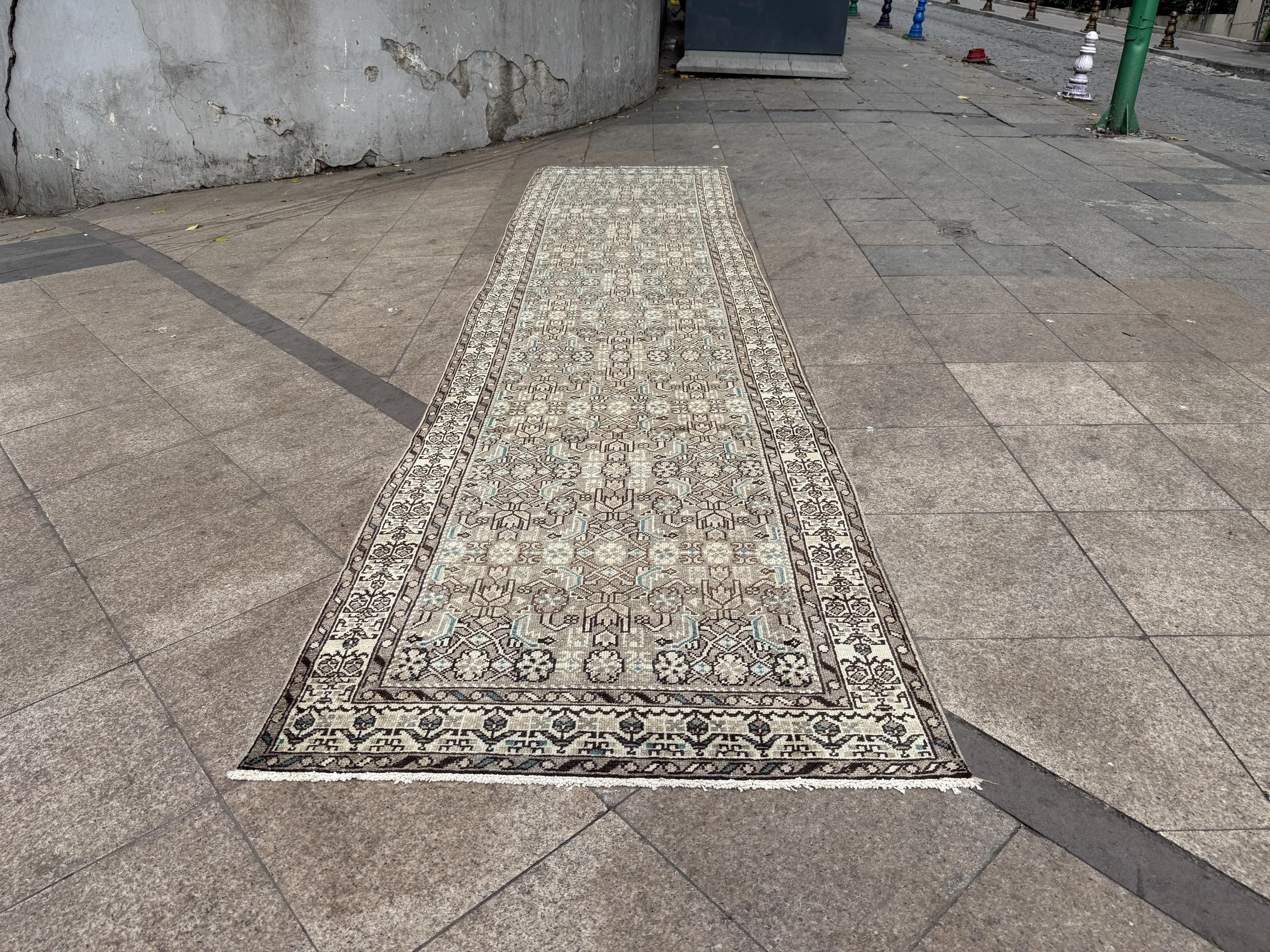 3'6"x14'1" feet Vintage Anatolian Wool Runner Rug,Floral Natural Color Rug ,08