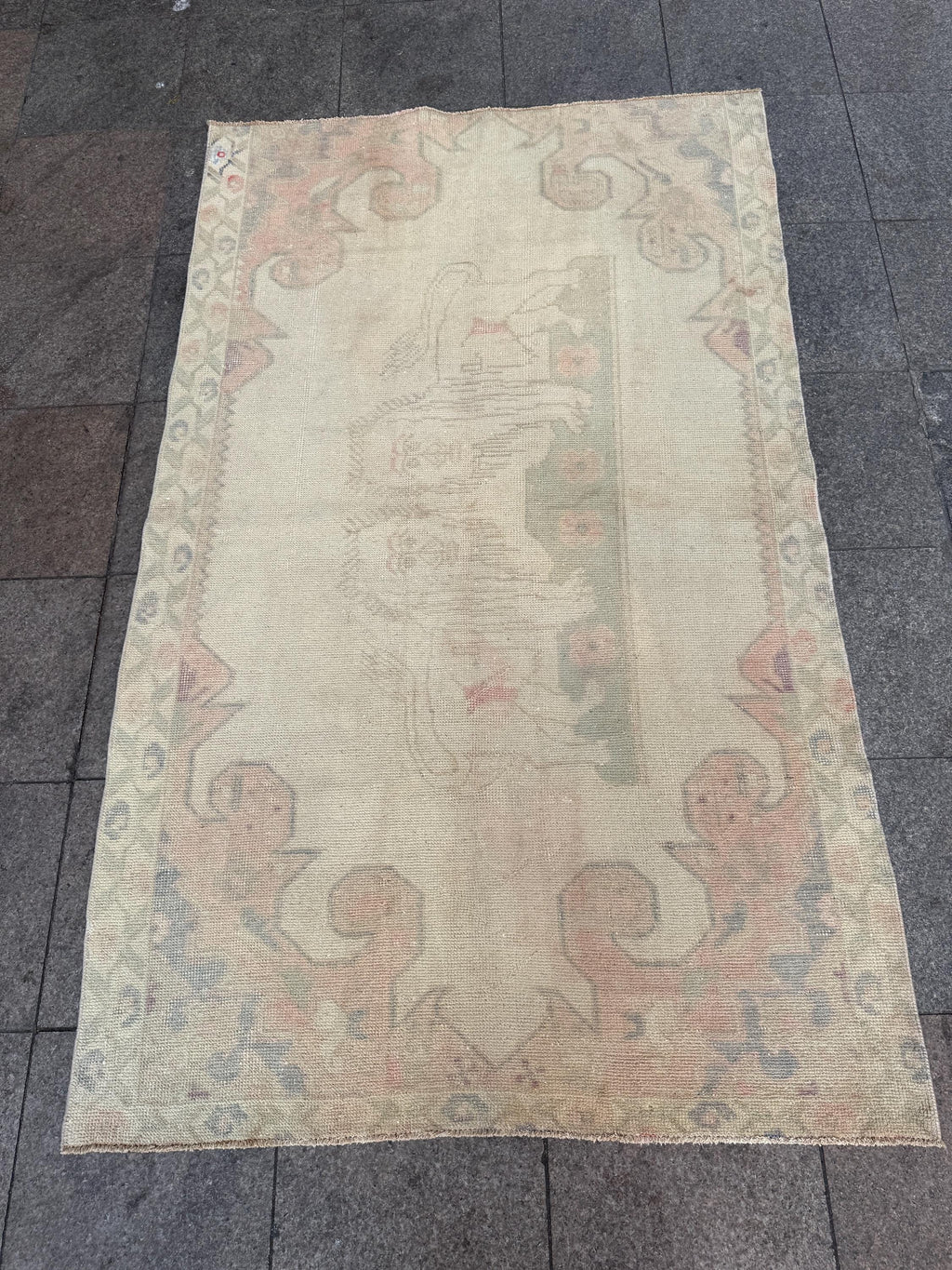 4'5"x7'6" feet Vintage Turkish Anatolian Rug,Beige Lion Rug,268