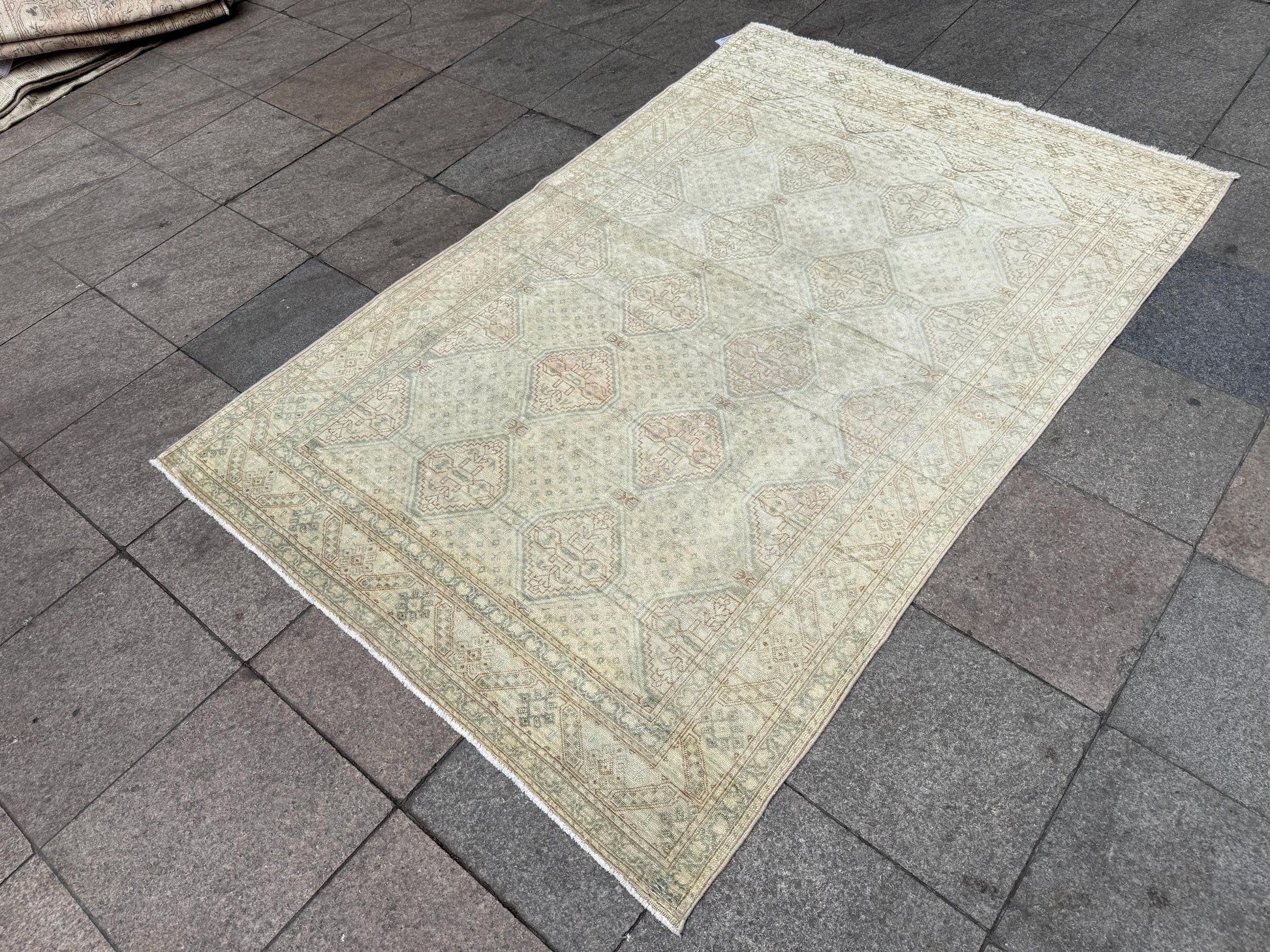 4'8"x7'1" feet Vintage Turkish Anatolian Rug,Brick Color Geometric Rug,274