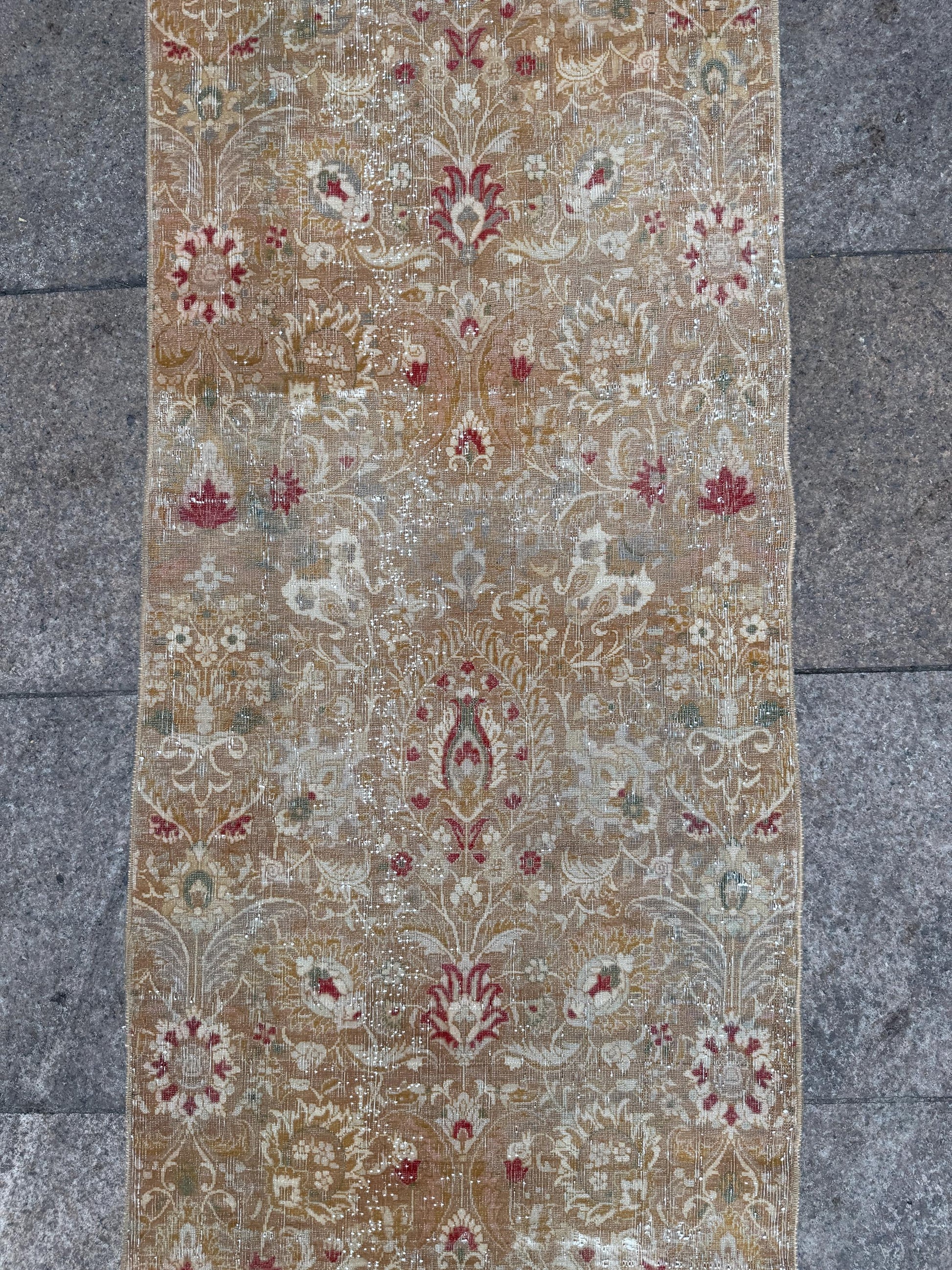 2'1"x9'6" feet Vintage Anatolian Wool Runner Rug,Geometric Decoritive Beige Rug ,564