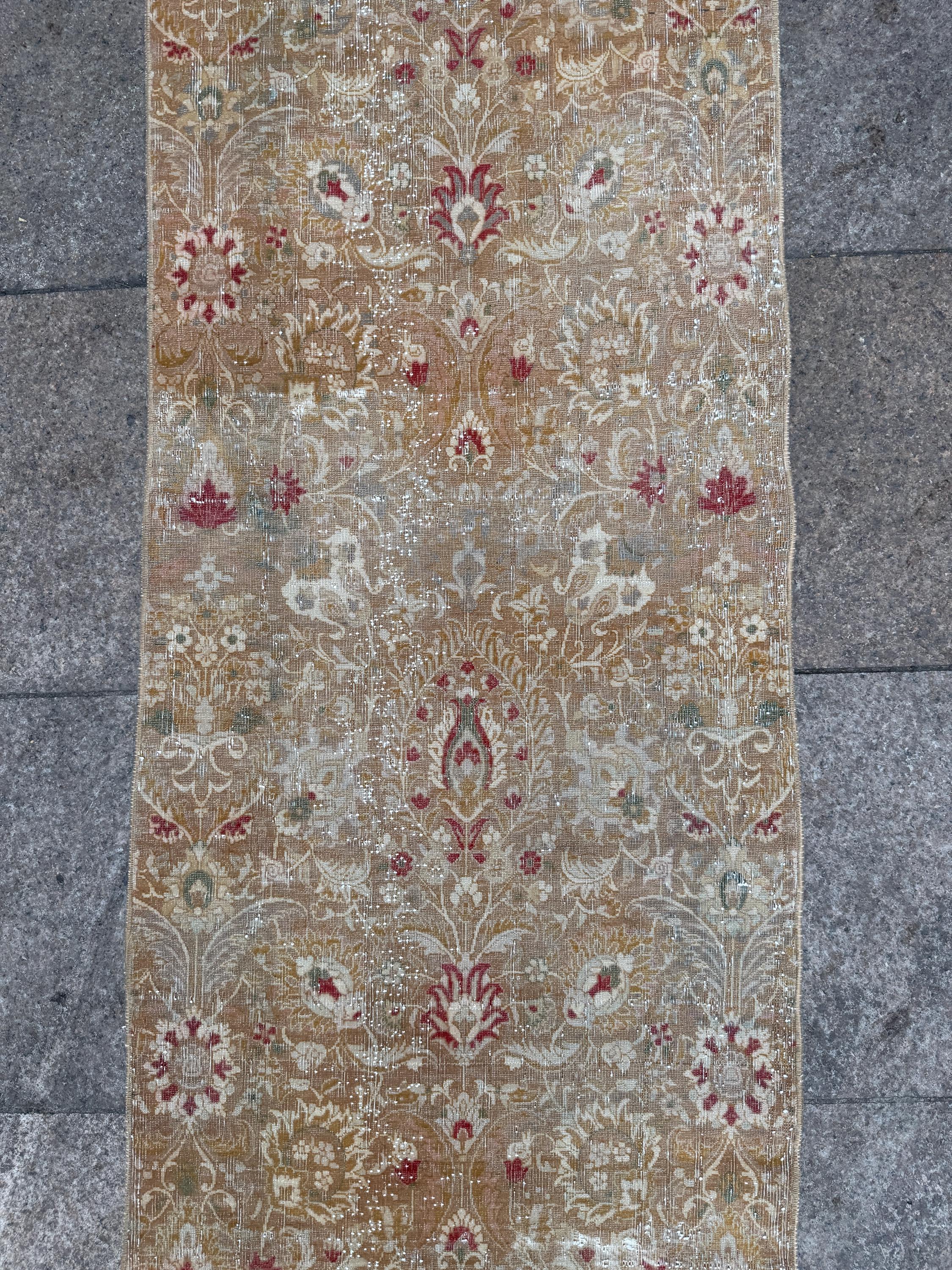 2'1"x9'6" feet Vintage Anatolian Wool Runner Rug,Geometric Decoritive Beige Rug ,564