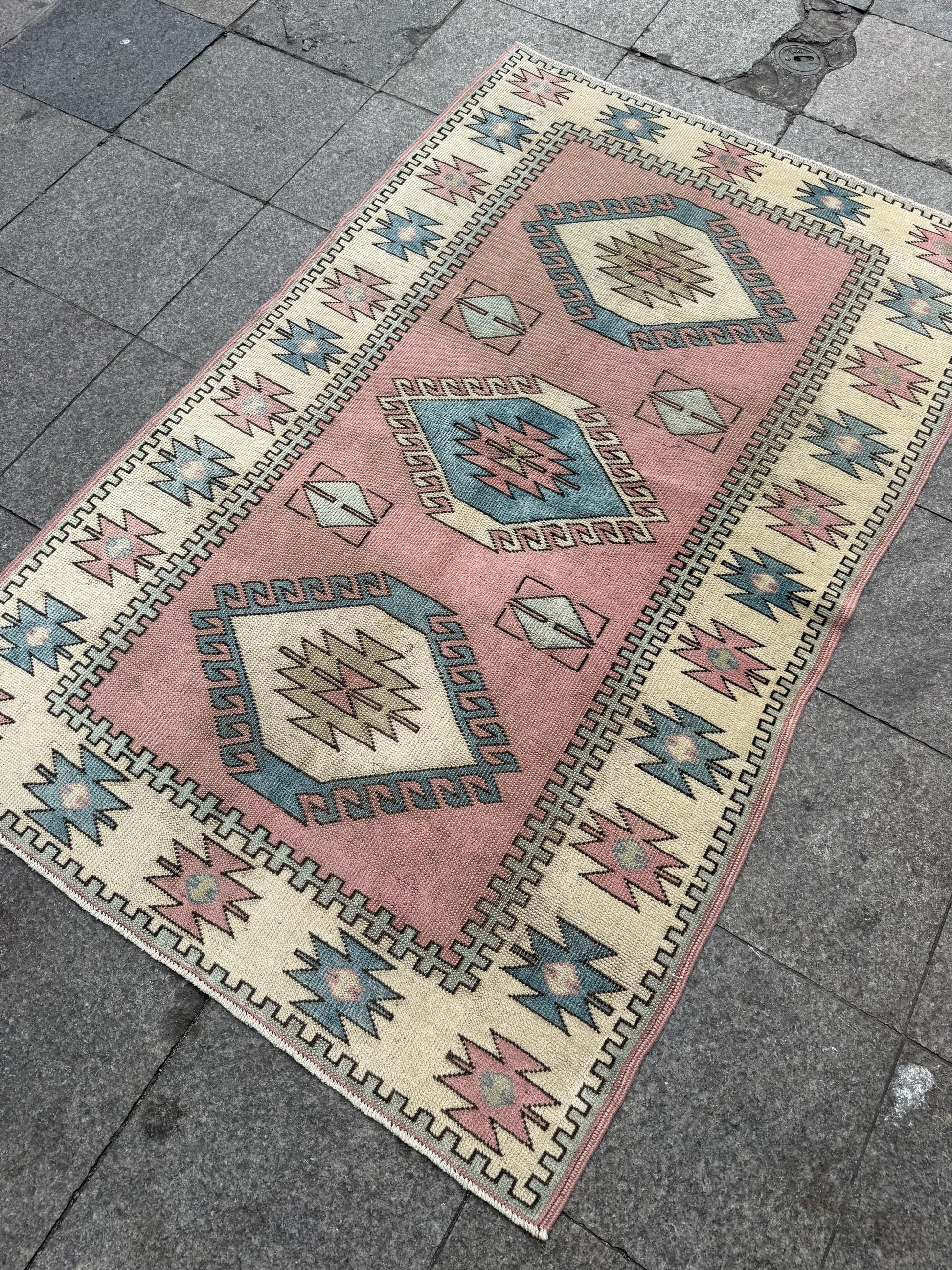 4'x6'3" feet Vintage Turkish Anatolian Rug,Brick color Geometric Rug,269