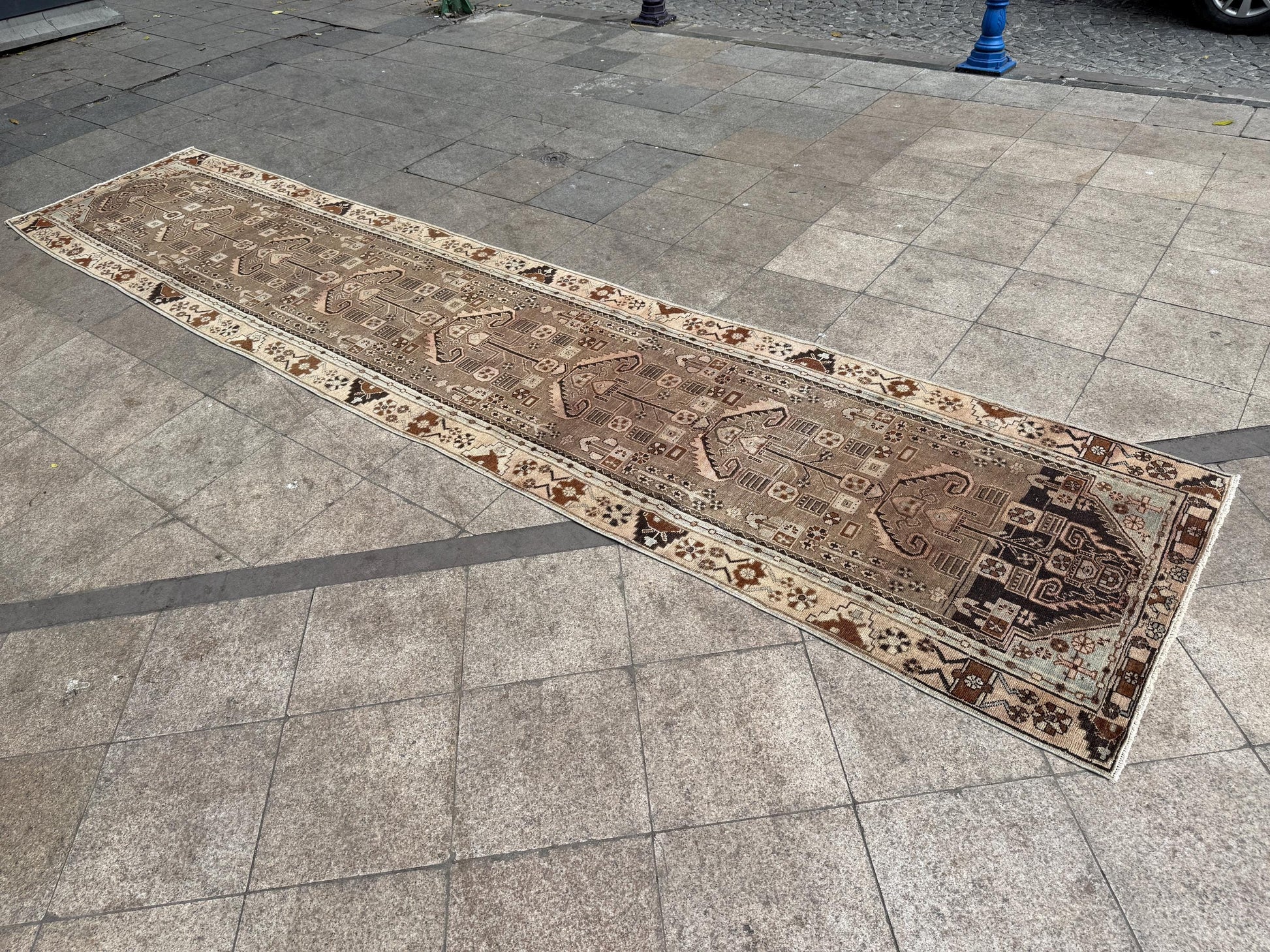 3'6"x16'2" feet Vintage Anatolian Wool Runner Rug,Natural Color Rug ,04