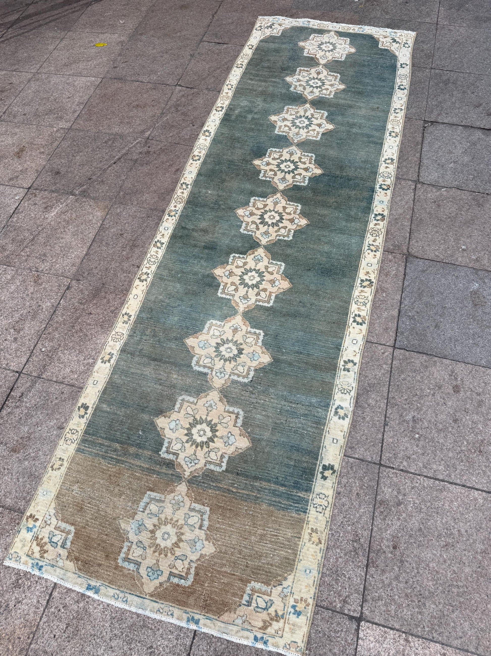 3'x9'5" feet Vintage Anatolian Wool Runner Rug,Geometric Decoritive Blue Rug ,27