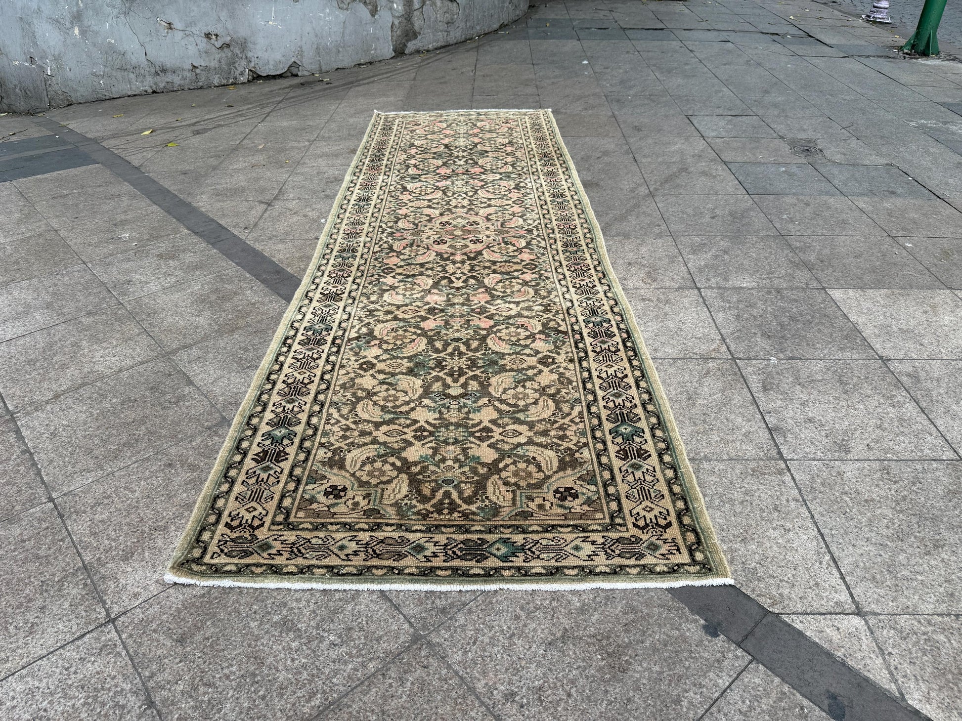 3'6"x10'7" feet Vintage Anatolian Wool Runner Rug,Floral Decoritive Natural Color Rug ,140