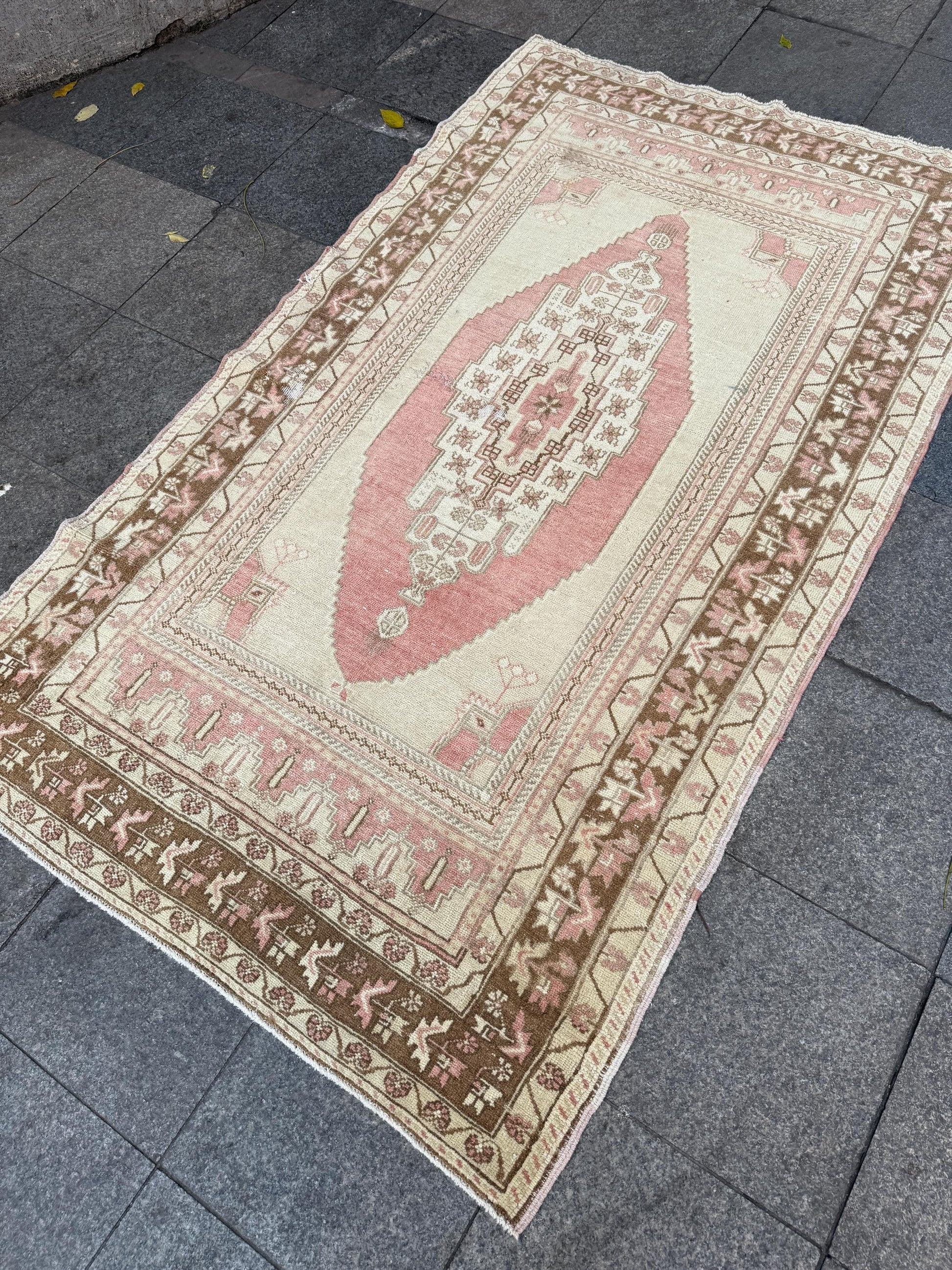 4'6"x7'8" feet Vintage Turkish Anatolian Rug,Brick Color Floral Rug,176