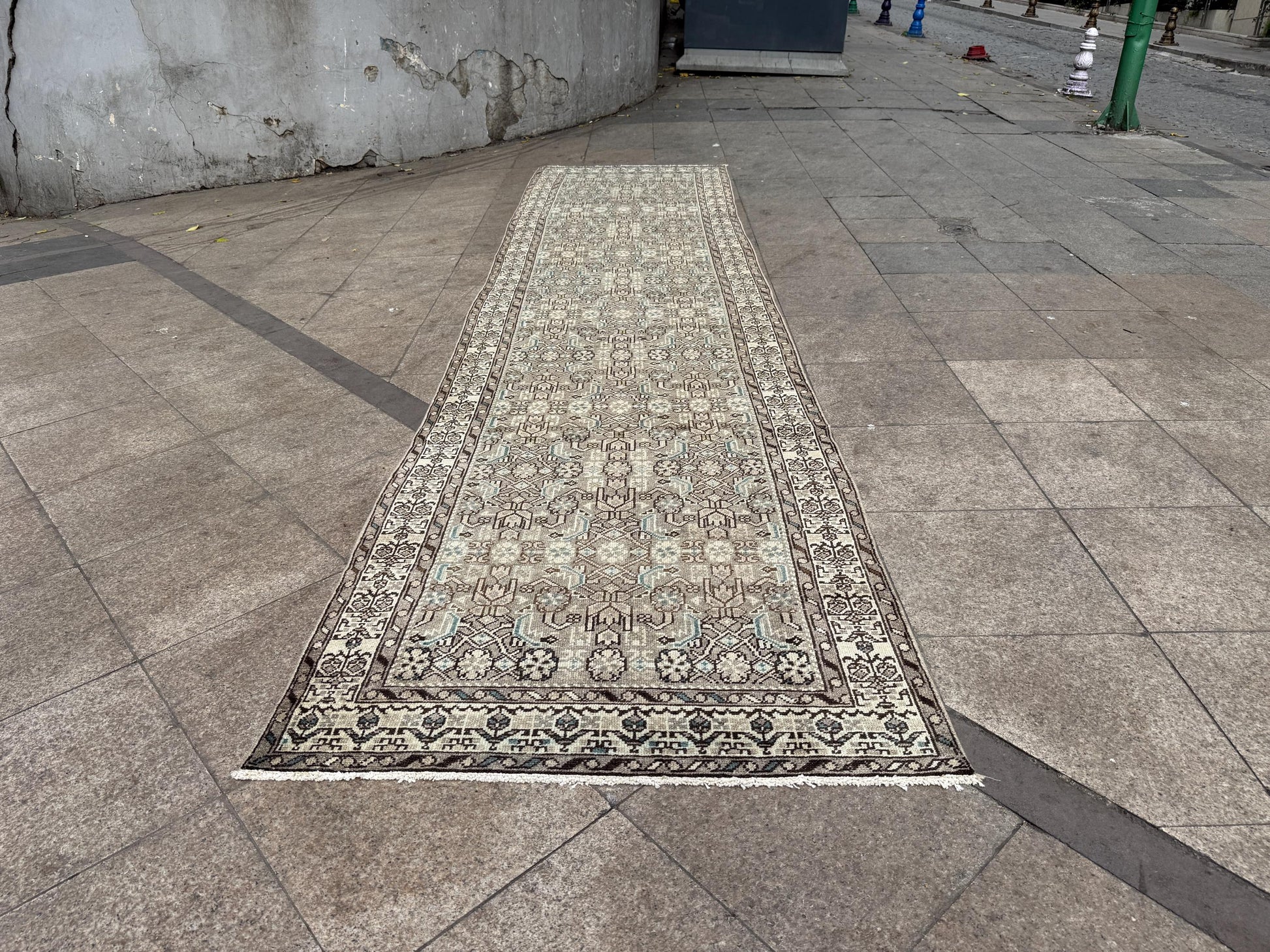 3'6"x14'1" feet Vintage Anatolian Wool Runner Rug,Floral Natural Color Rug ,08