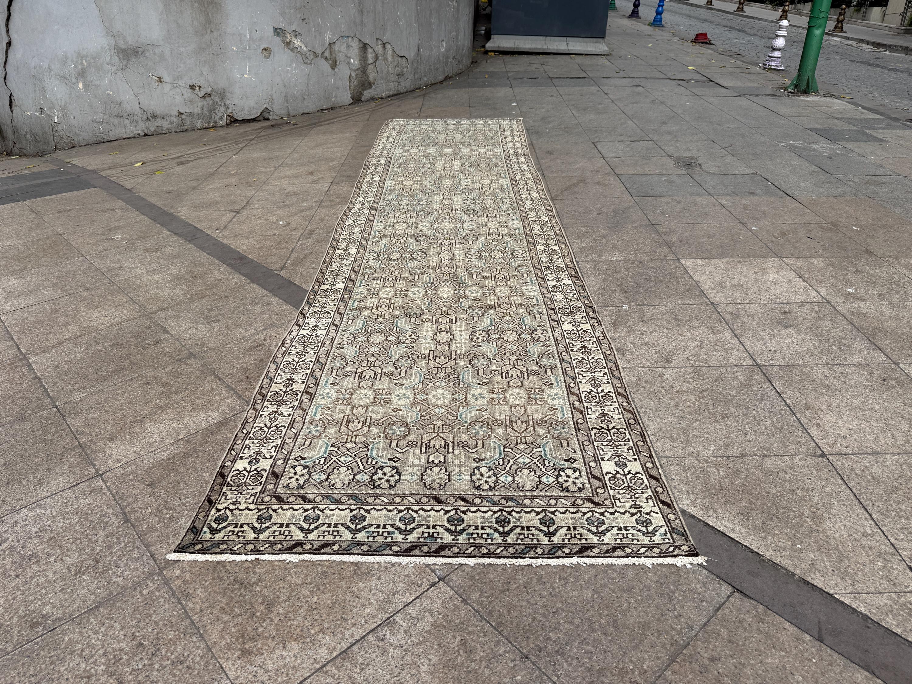 3'6"x14'1" feet Vintage Anatolian Wool Runner Rug,Floral Natural Color Rug ,08
