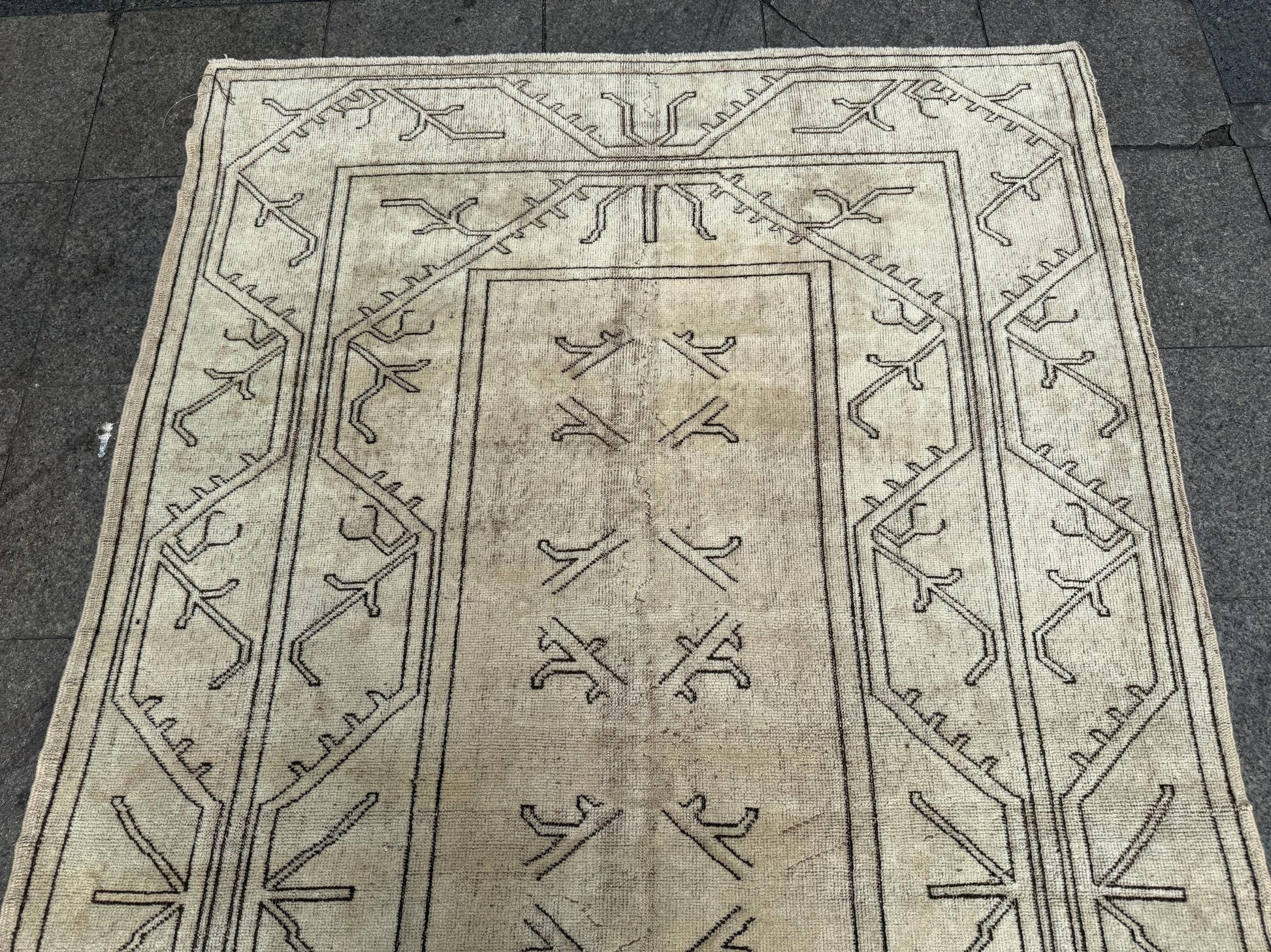 5'3"x8'5" feet Vintage Anatolian Wool Rug,Geometric Decoritive Beige Rug ,296
