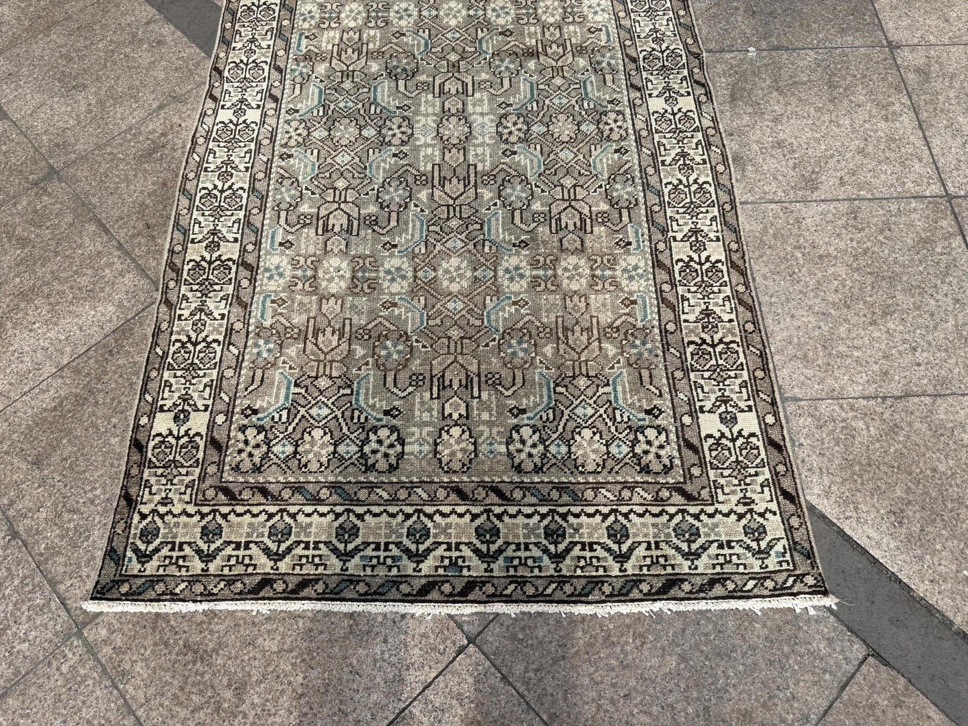 3'6"x14'1" feet Vintage Anatolian Wool Runner Rug,Floral Natural Color Rug ,08