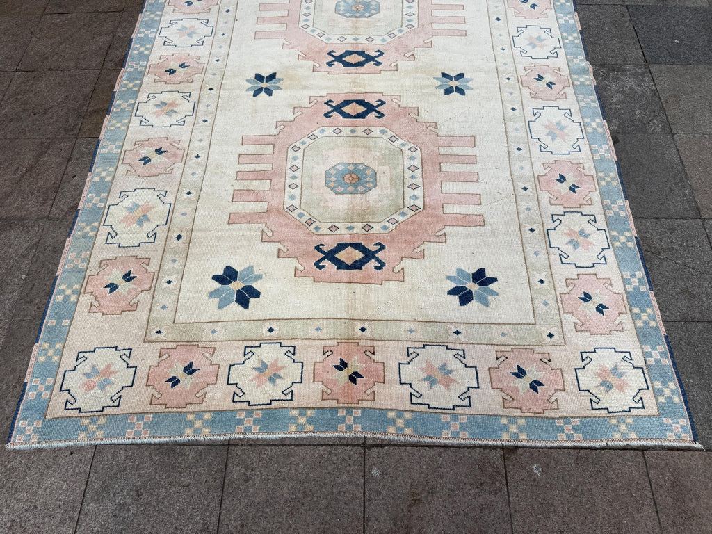 7'x10' feet Vintage Turkish Anatolian Rug,Beige Color Geometric Rug,370