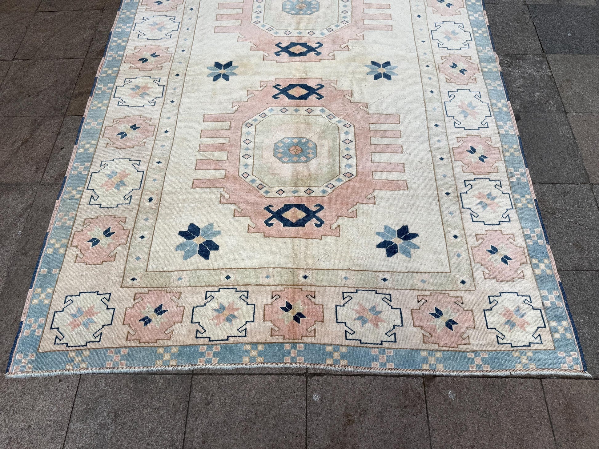 7'x10' feet Vintage Turkish Anatolian Rug,Beige Color Geometric Rug,370