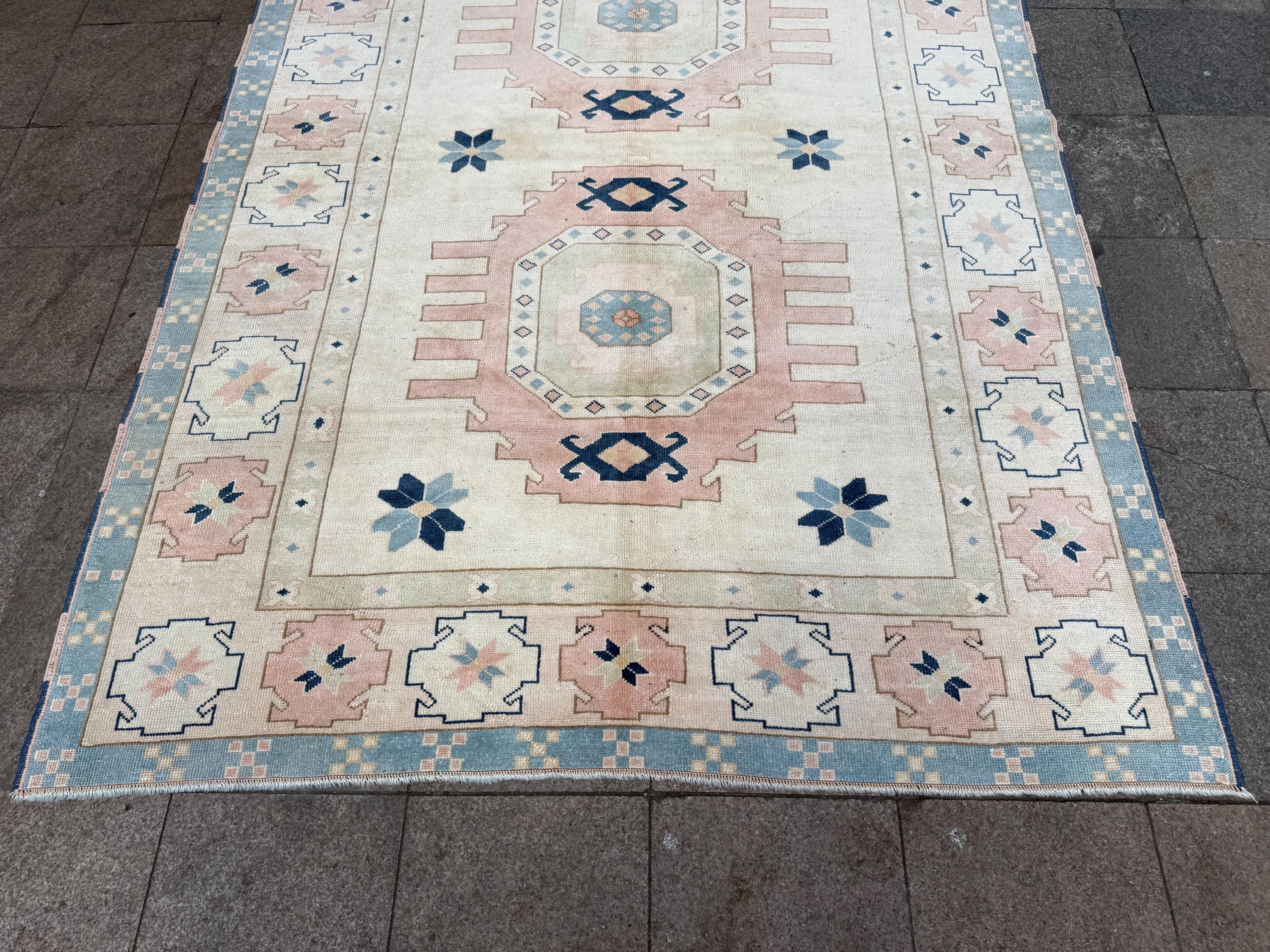 7'x10' feet Vintage Turkish Anatolian Rug,Beige Color Geometric Rug,370