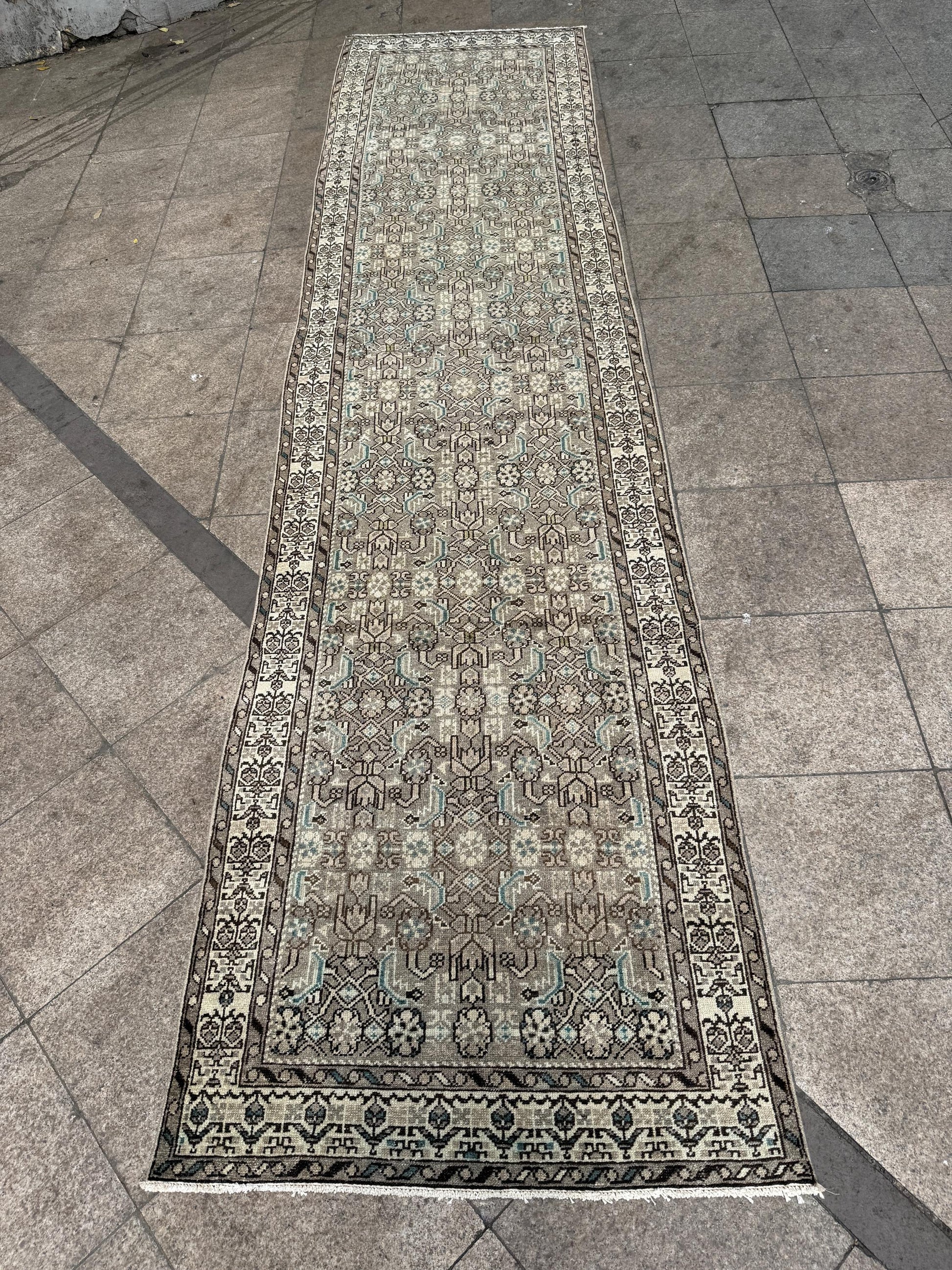 3'6"x14'1" feet Vintage Anatolian Wool Runner Rug,Floral Natural Color Rug ,08