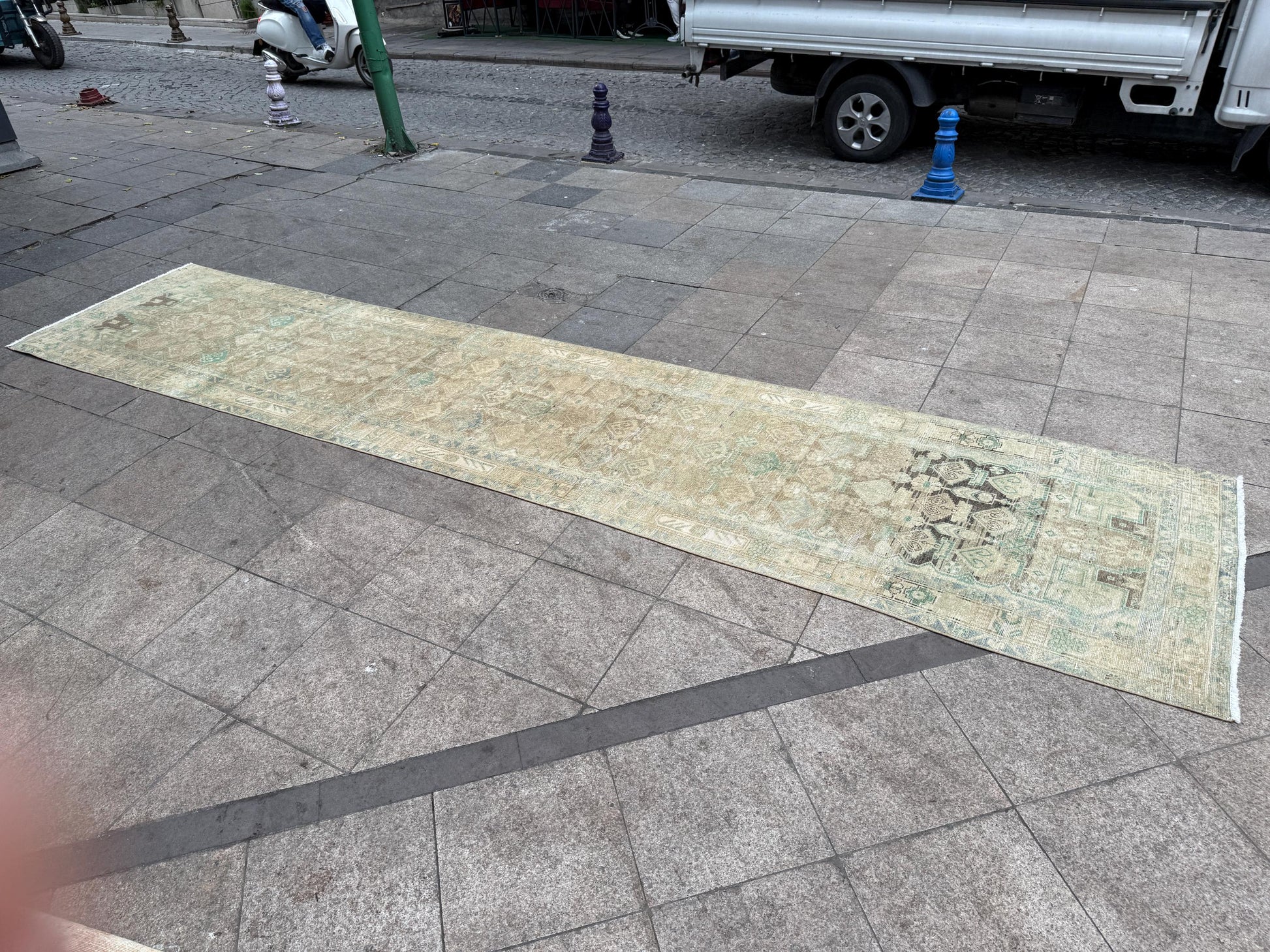 3'4"x15'7" feet Vintage Anatolian Wool Runner Rug,Floral Natural Color Rug ,61