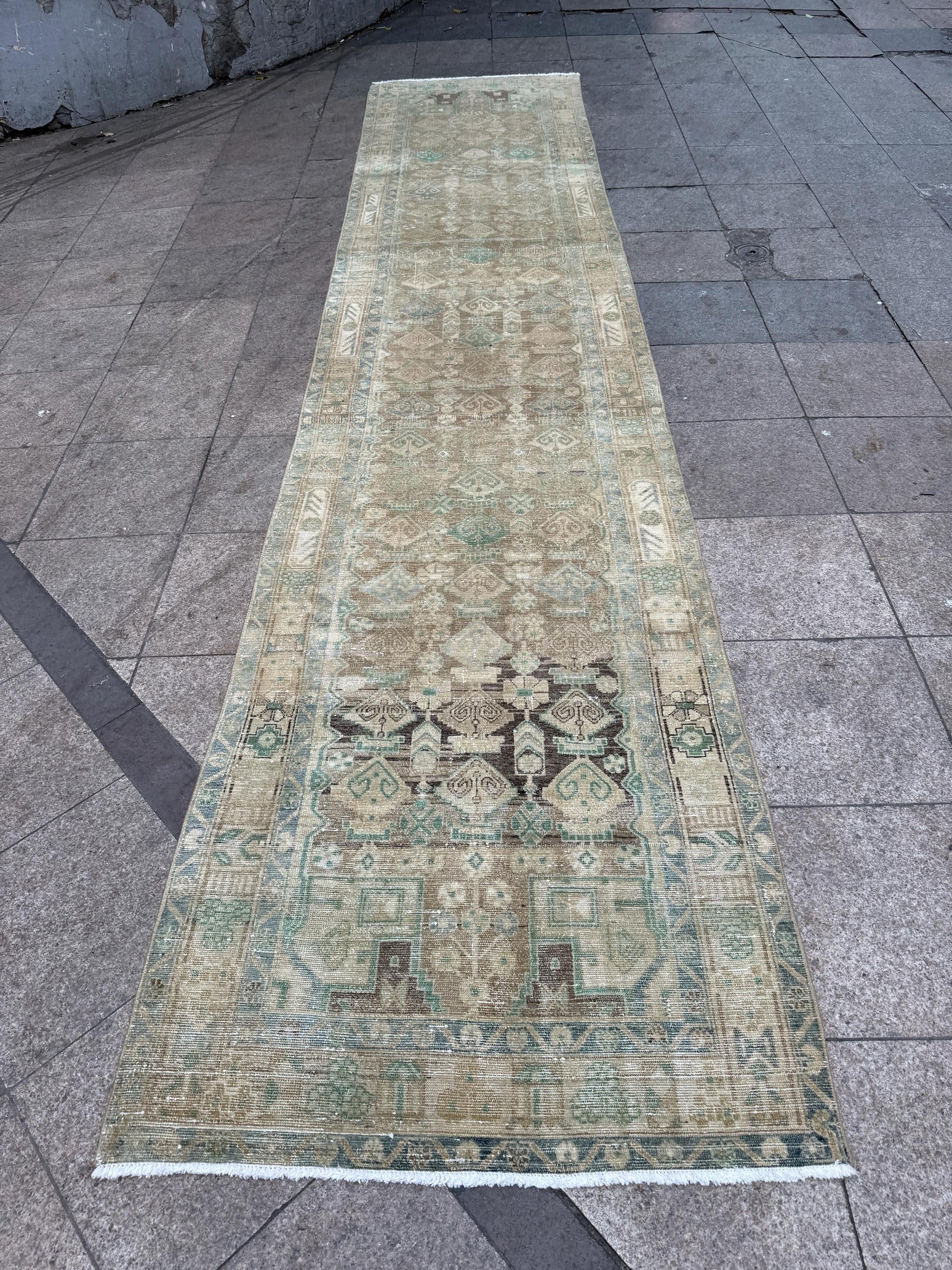 3'4"x15'7" feet Vintage Anatolian Wool Runner Rug,Floral Natural Color Rug ,61