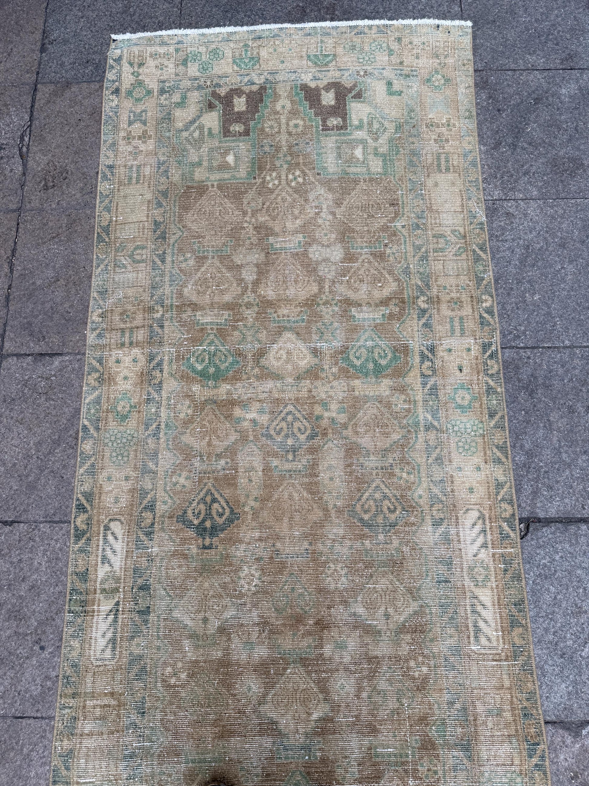 3'4"x15'7" feet Vintage Anatolian Wool Runner Rug,Floral Natural Color Rug ,61
