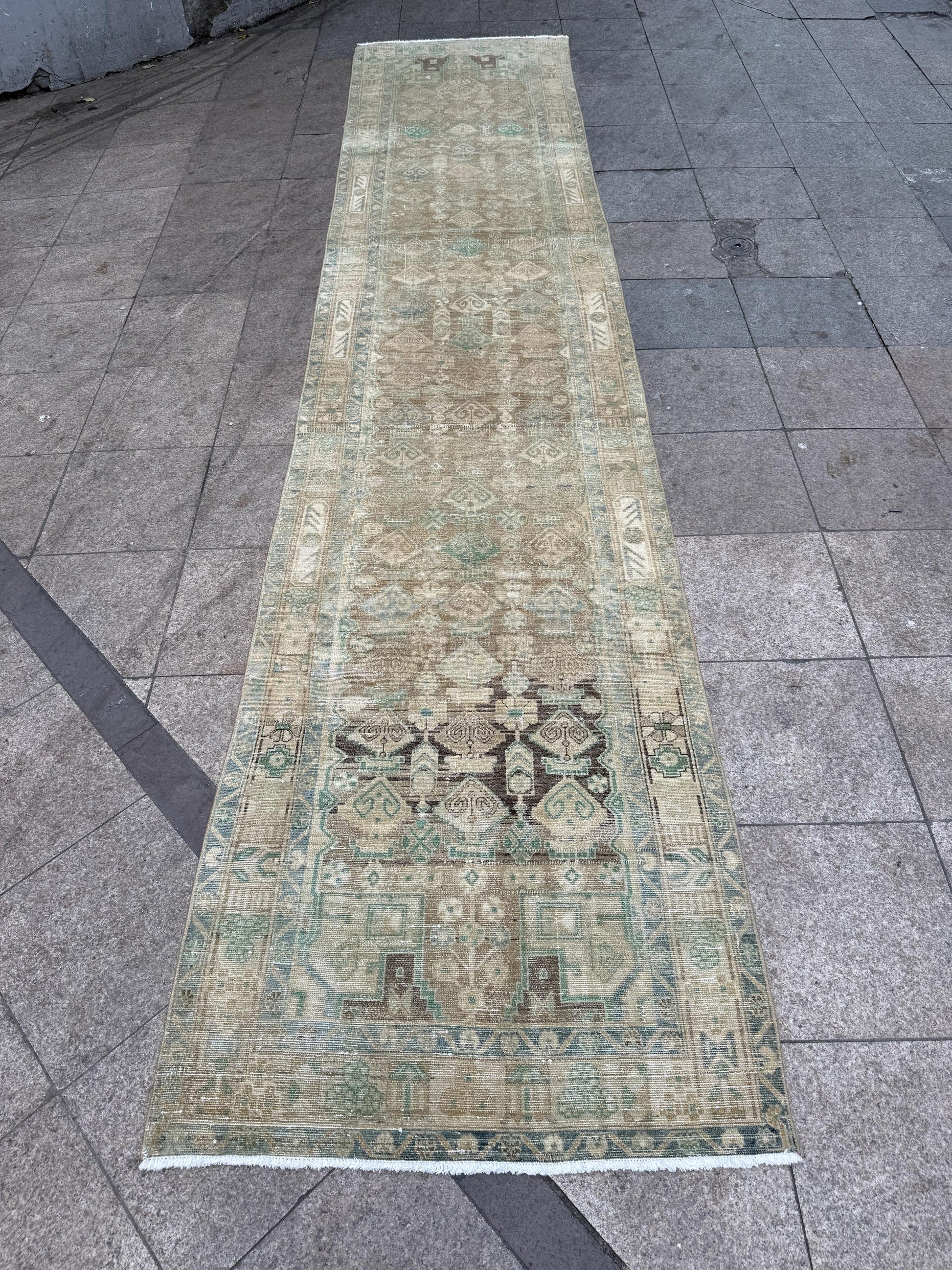 3'4"x15'7" feet Vintage Anatolian Wool Runner Rug,Floral Natural Color Rug ,61