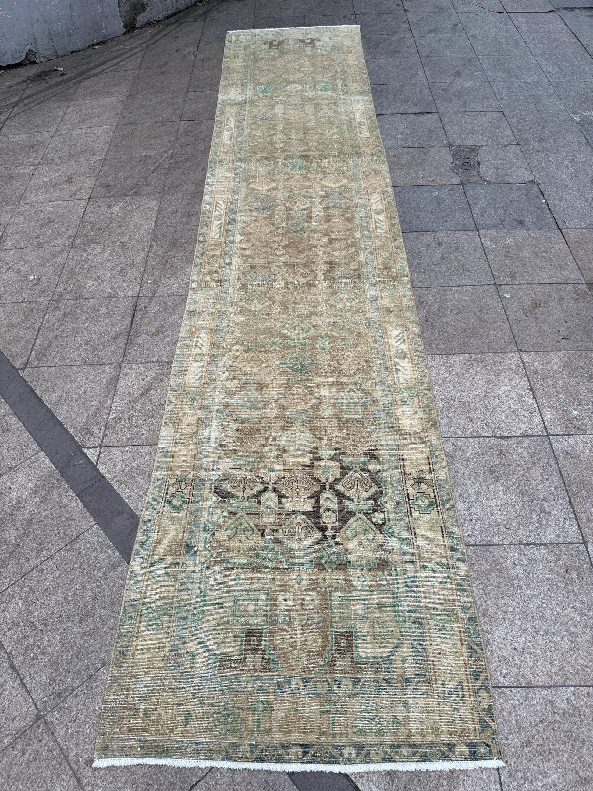 3'4"x15'7" feet Vintage Anatolian Wool Runner Rug,Floral Natural Color Rug ,61