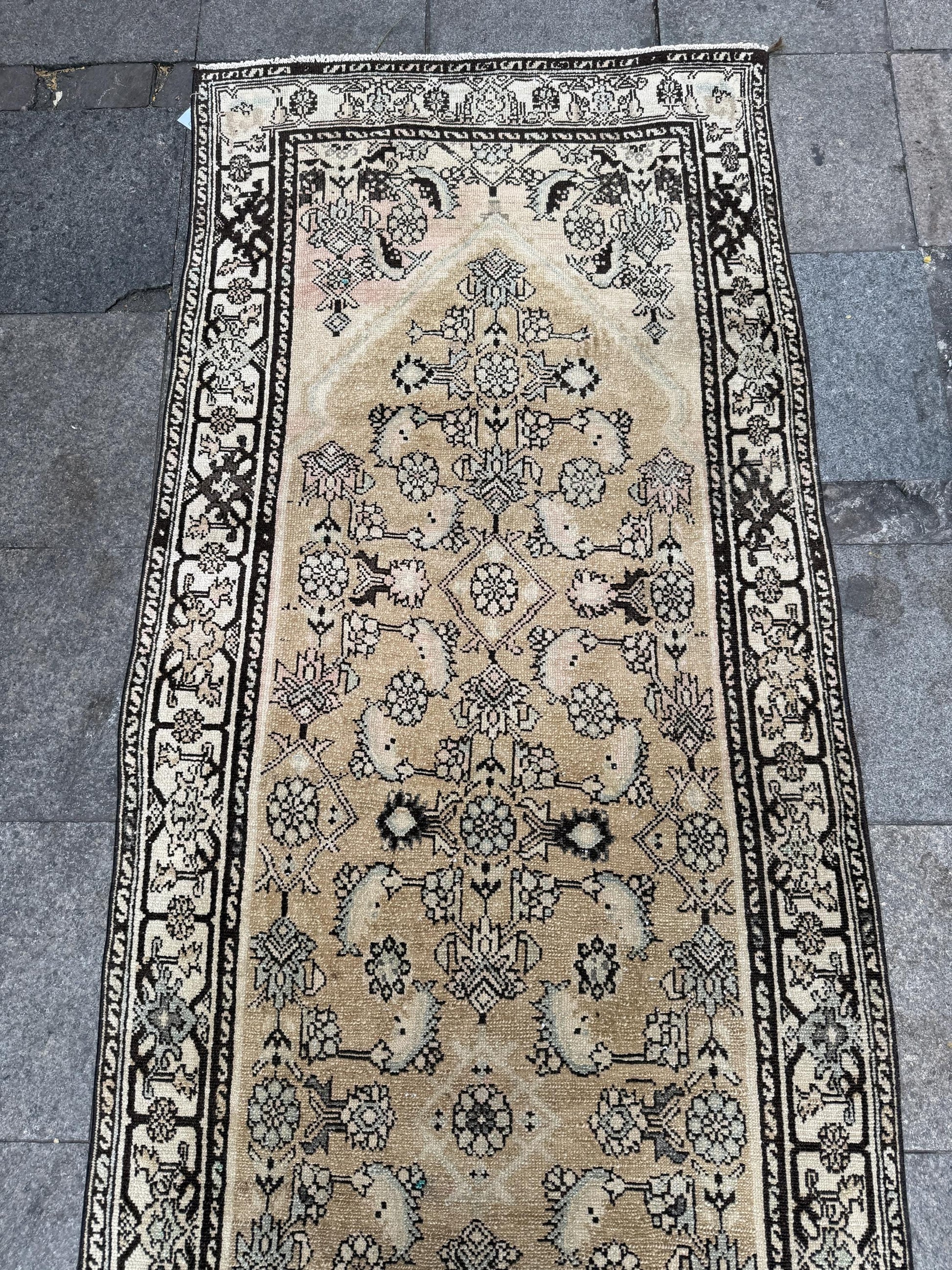 3'5"x16'5" feet Vintage Anatolian Wool Runner Rug,Beige Color Rug ,42