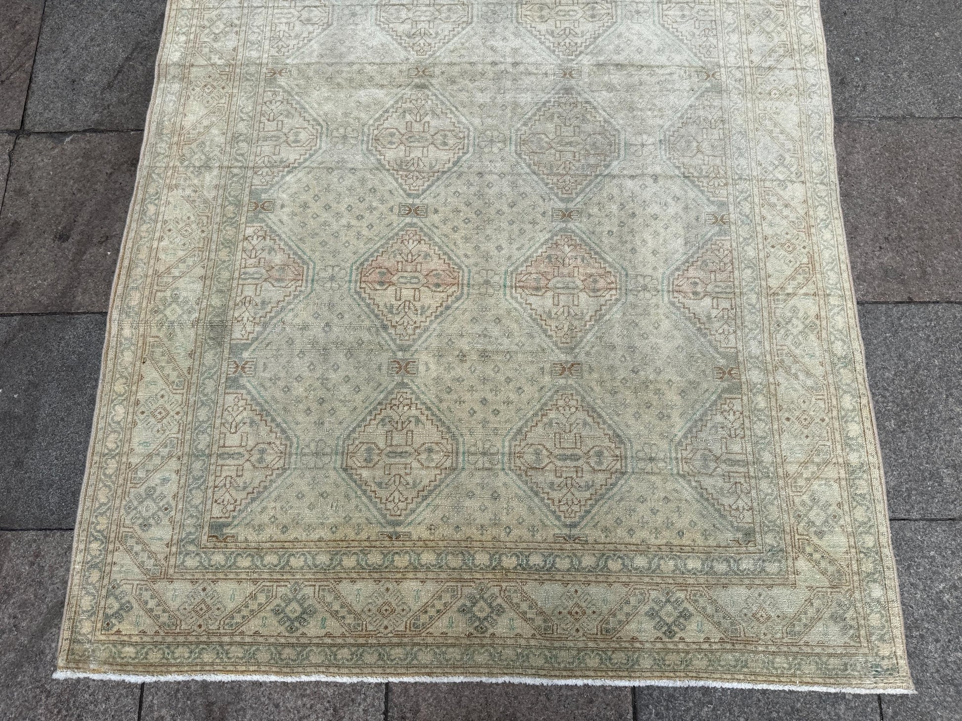 4'8"x7'1" feet Vintage Turkish Anatolian Rug,Brick Color Geometric Rug,274