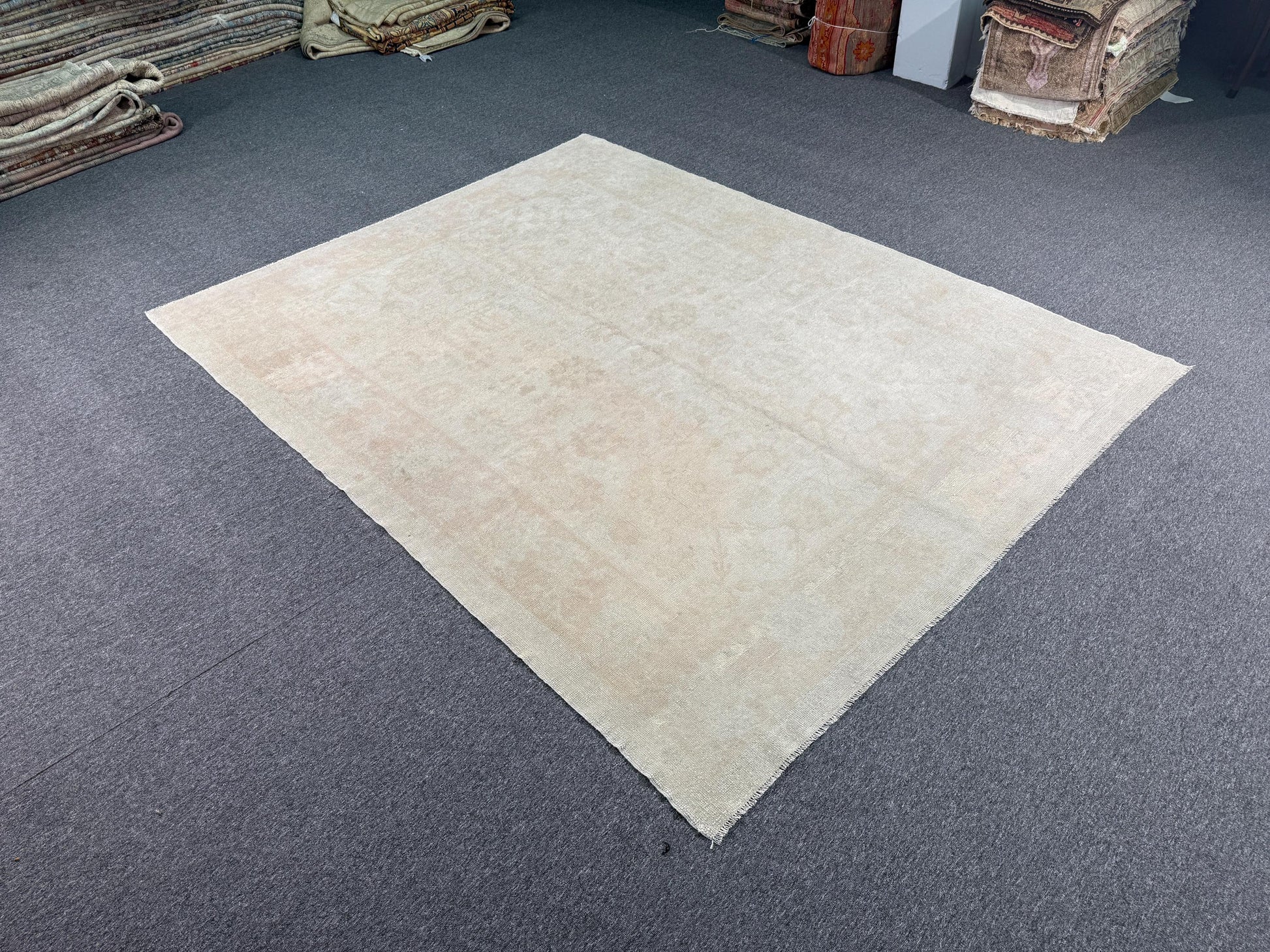 7'1"x9'2" feet Vintage Turkish Anatolian Rug,Beige Color Rug,812